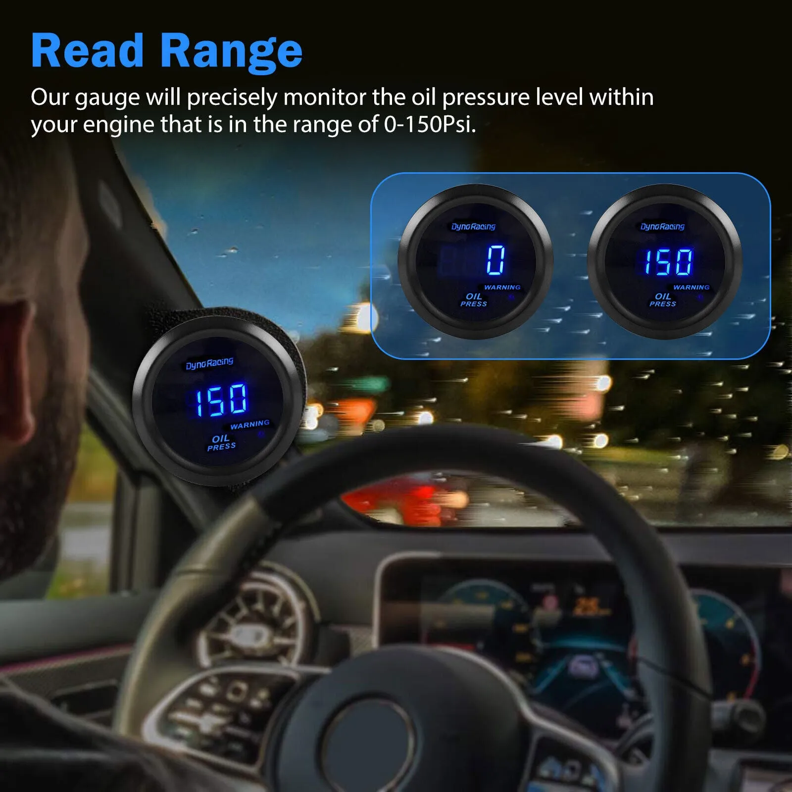 2inch 52mm LED Oil Pressure Gauge Digital Display Instrument with