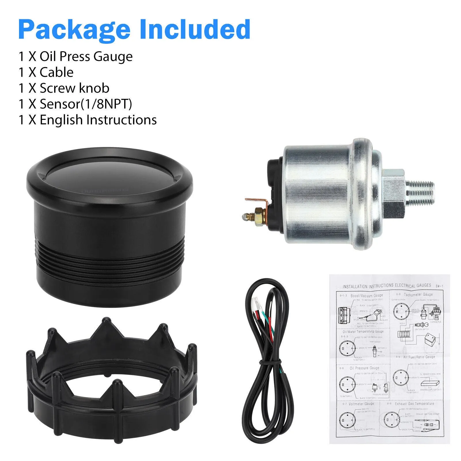 2inch 52mm LED Oil Pressure Gauge Digital Display Instrument with