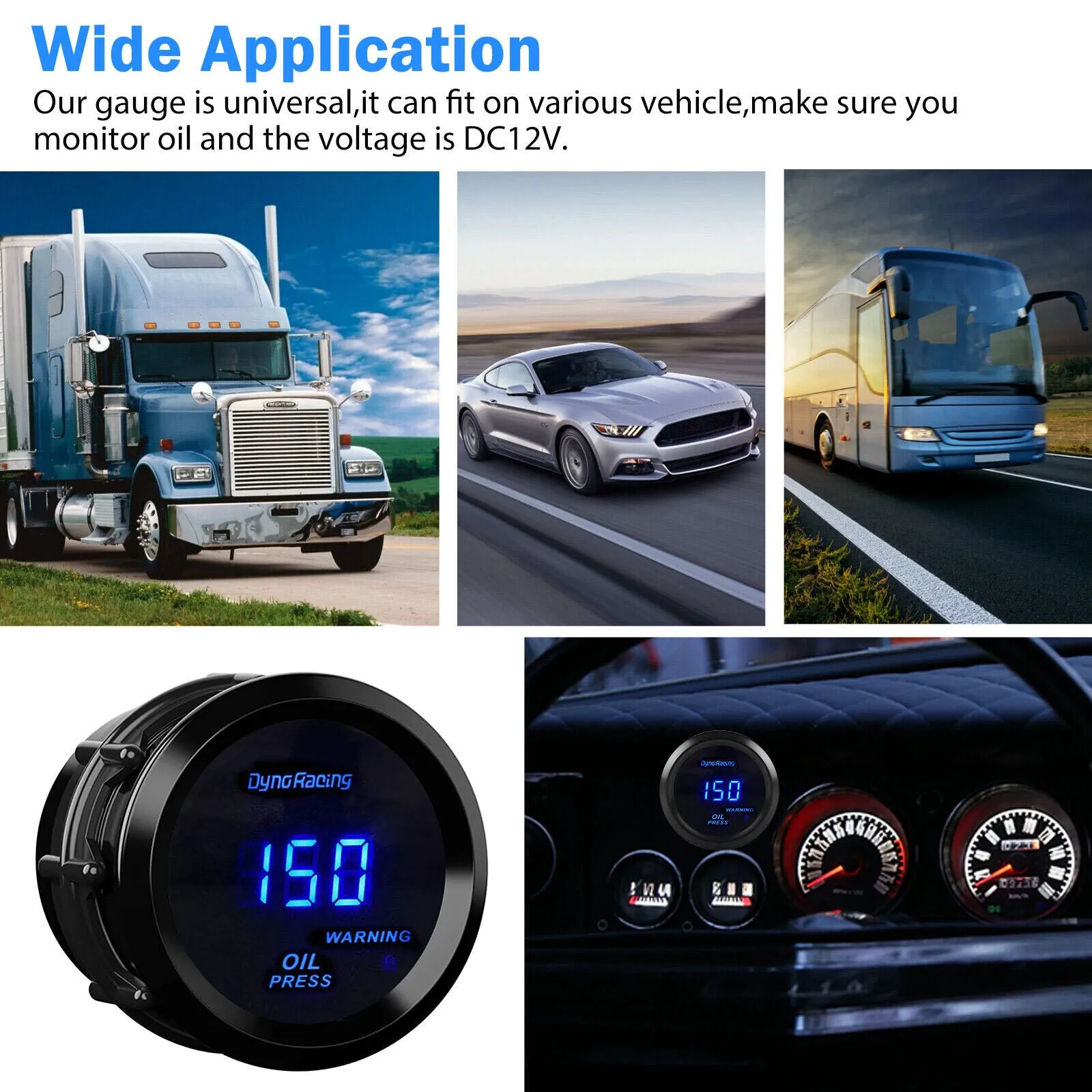 2inch 52mm LED Oil Pressure Gauge Digital Display Instrument with