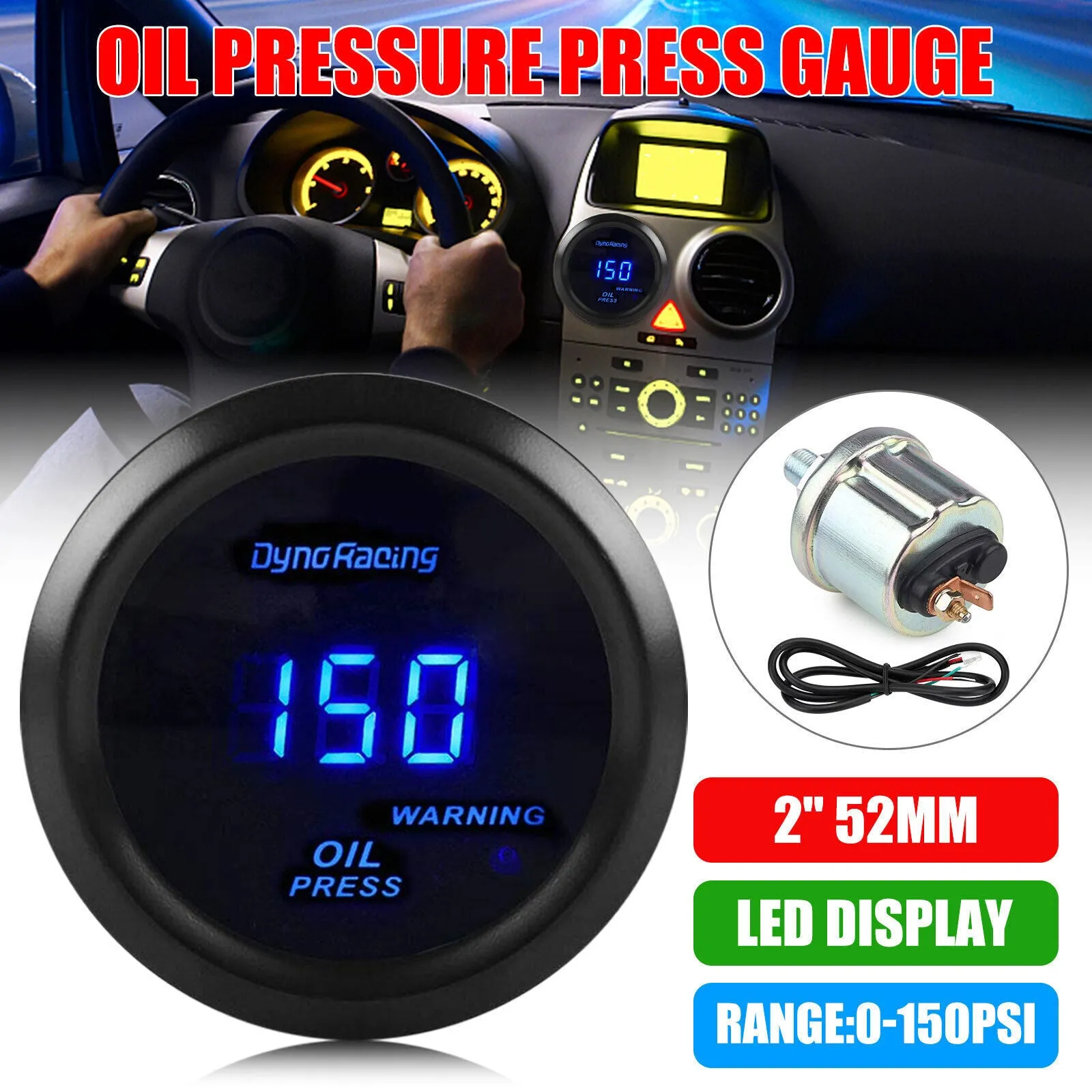 2inch 52mm LED Oil Pressure Gauge Digital Display Instrument with