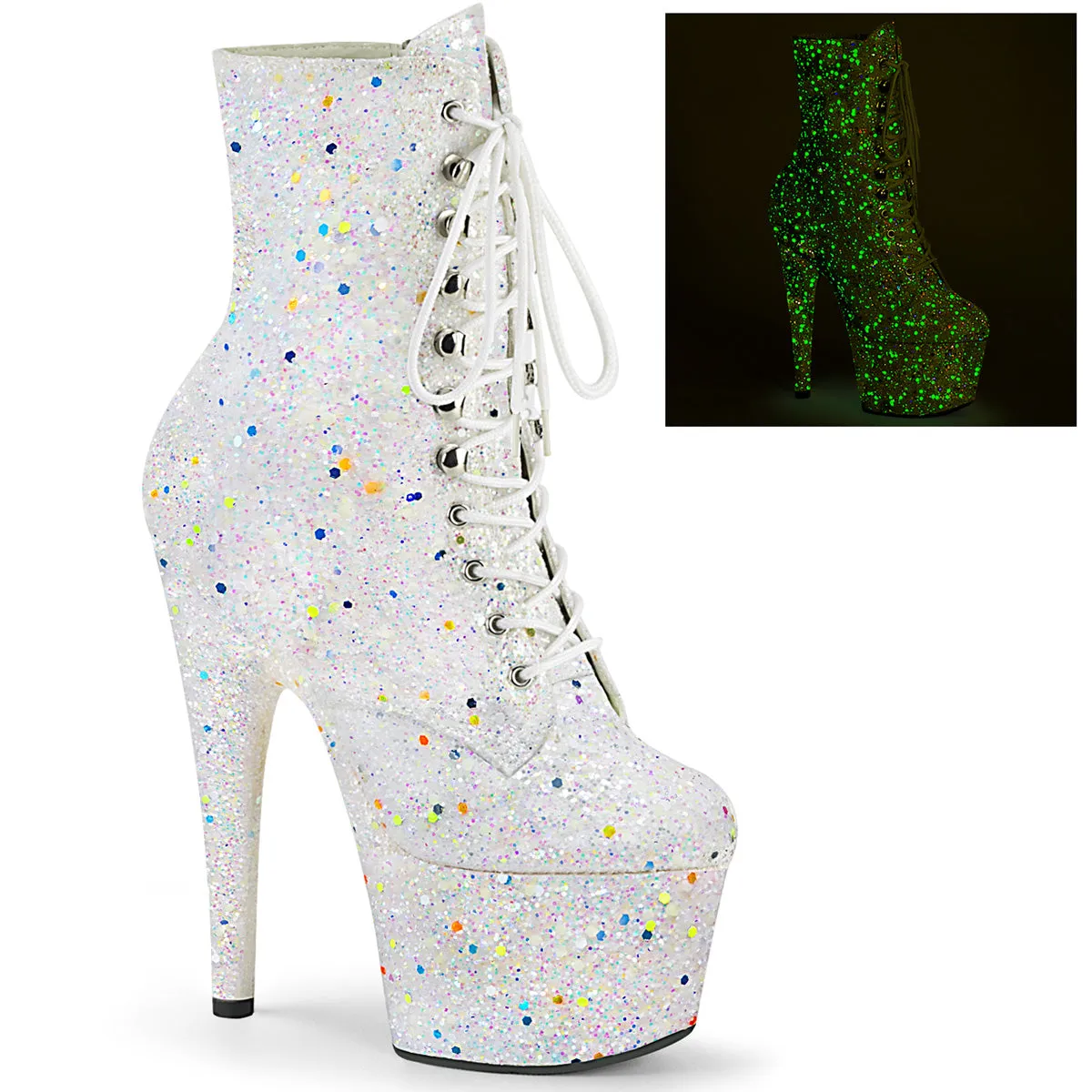 Adore 1020GDLG White UV Glitter Platform Ankle Boots 7"High Heels Direct