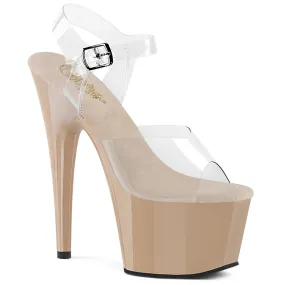 Adore 708 Clear Upper Ankle Strap 7" Heel Nude Platform Shoes -Direct