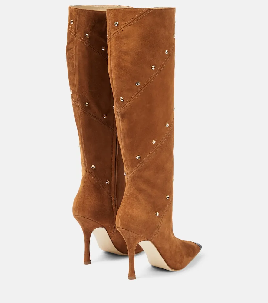 Alessandra Rich Embellished suede knee-high boots