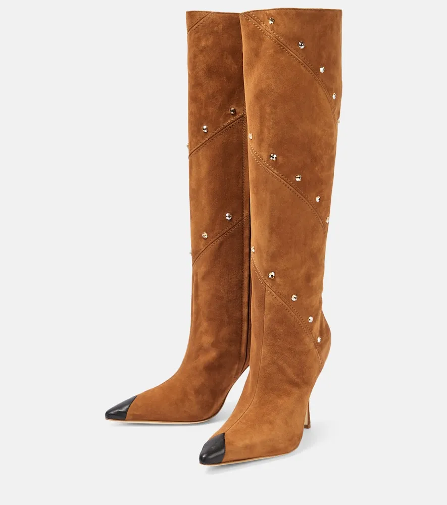 Alessandra Rich Embellished suede knee-high boots