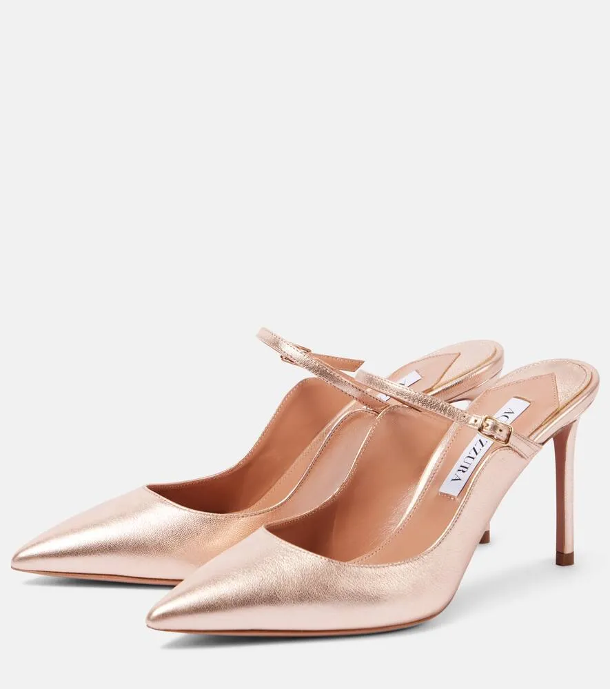 Aquazzura Bellezza 85 metallic leather mules