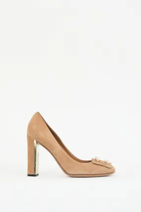 Beige & Gold Suede Audrey Pump