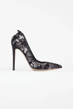 Black & Silver Floral Lace  Heel