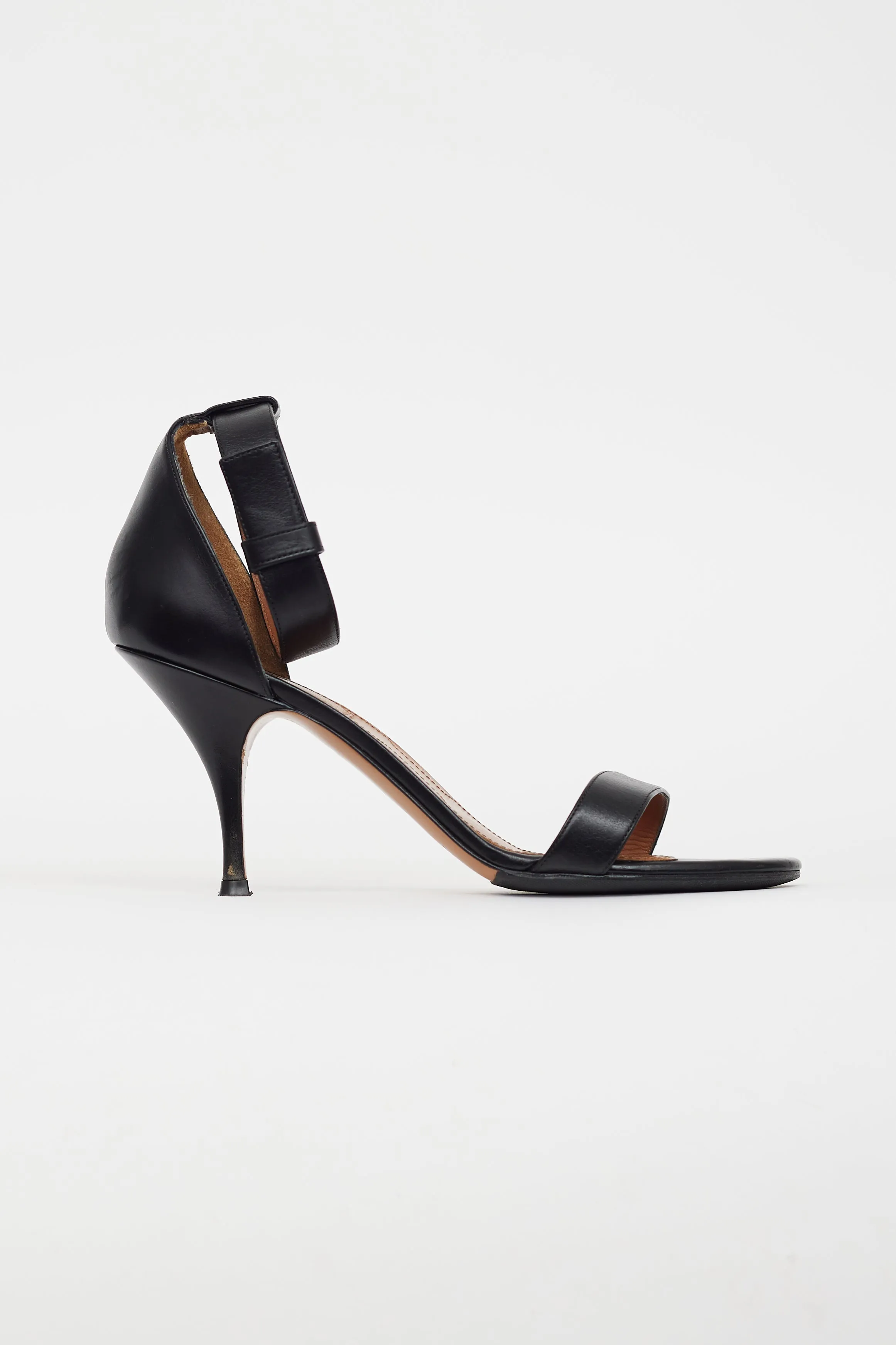 Black Leather Ankle Strap Heel