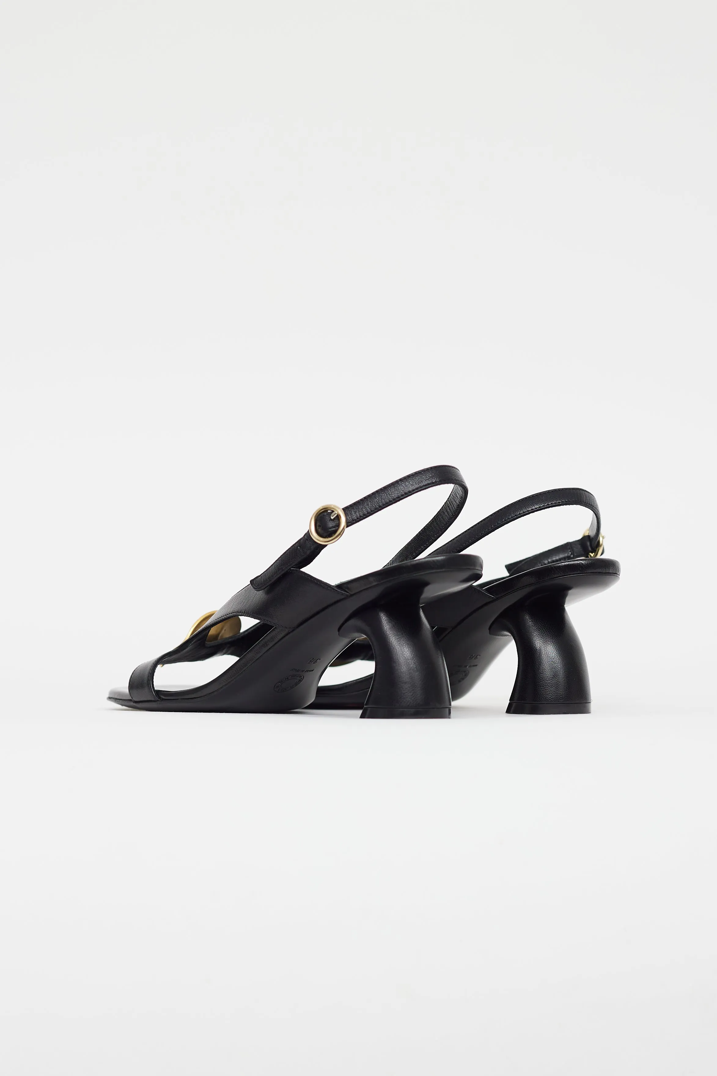 Black Leather Gold Circle Sandal