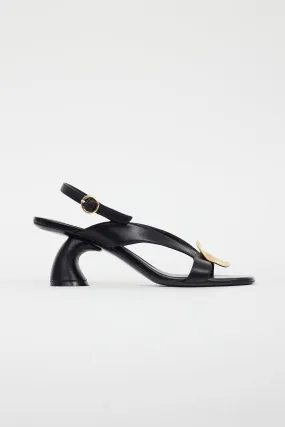 Black Leather Gold Circle Sandal
