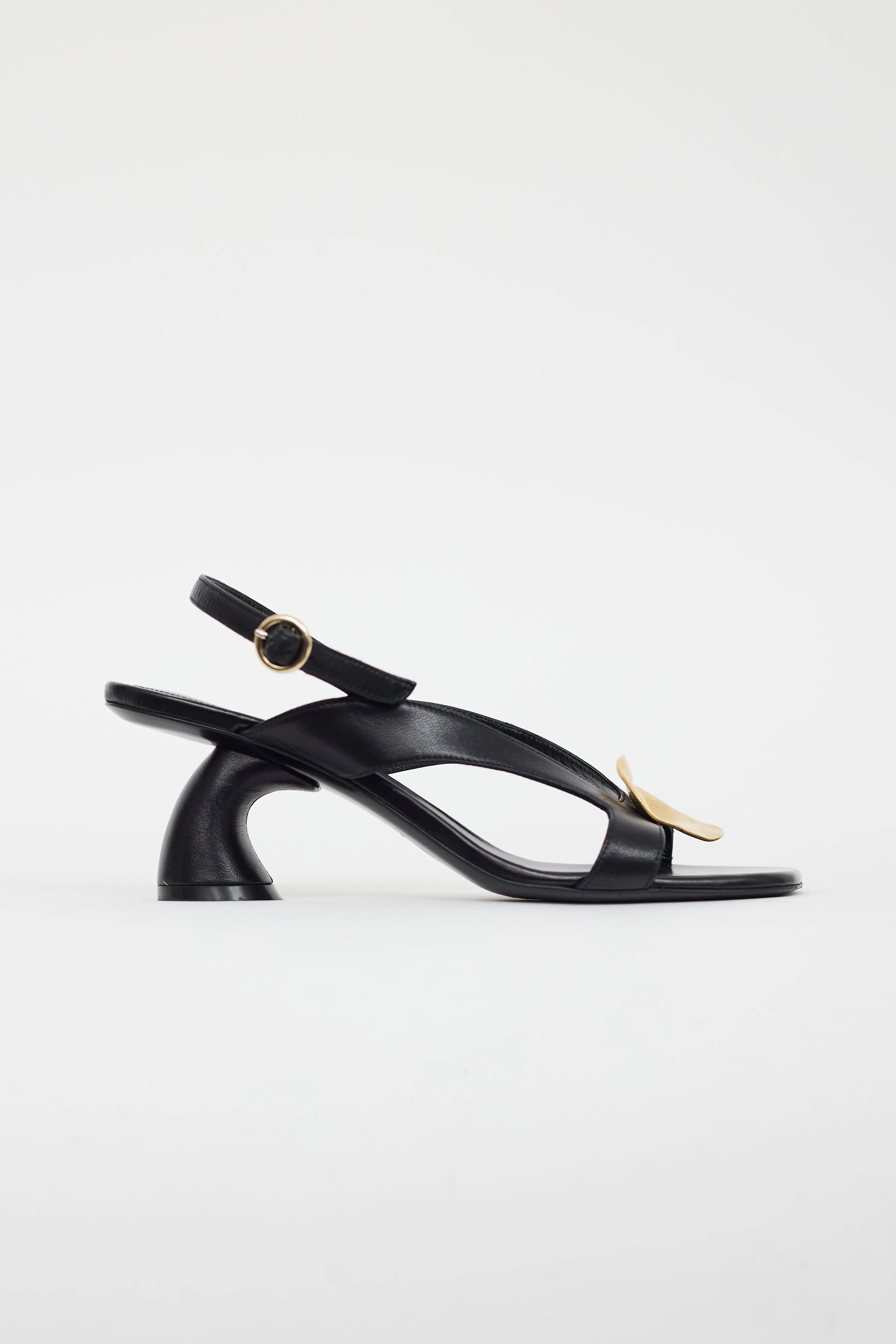 Black Leather Gold Circle Sandal
