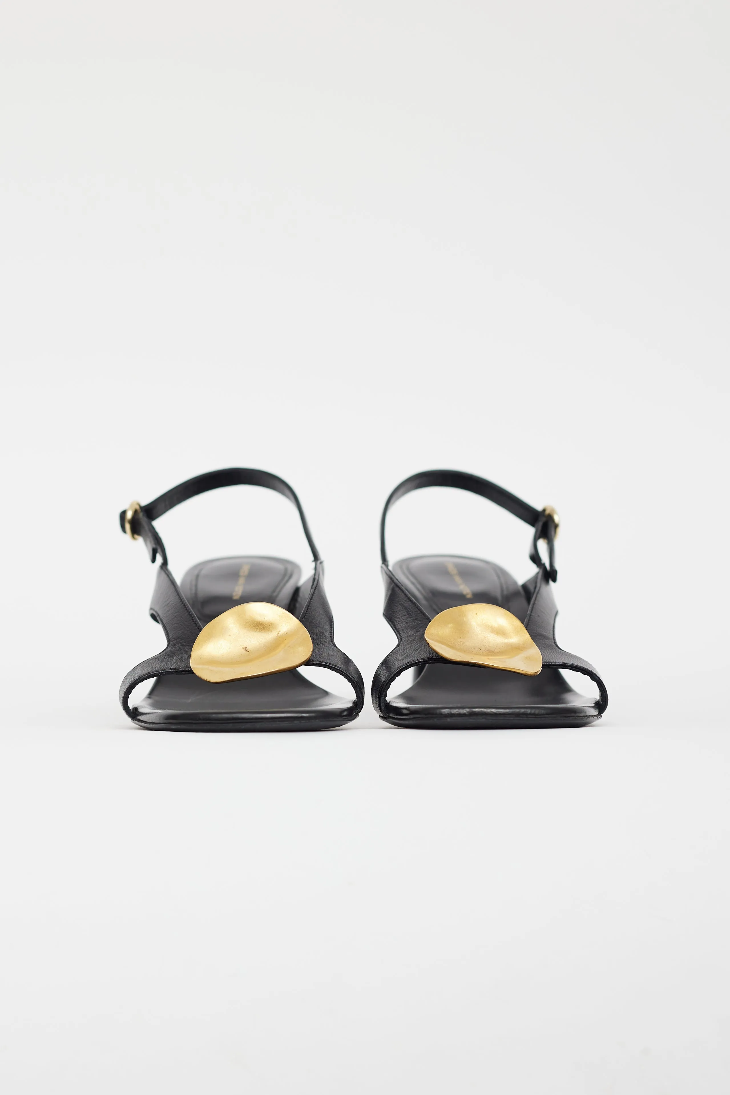 Black Leather Gold Circle Sandal