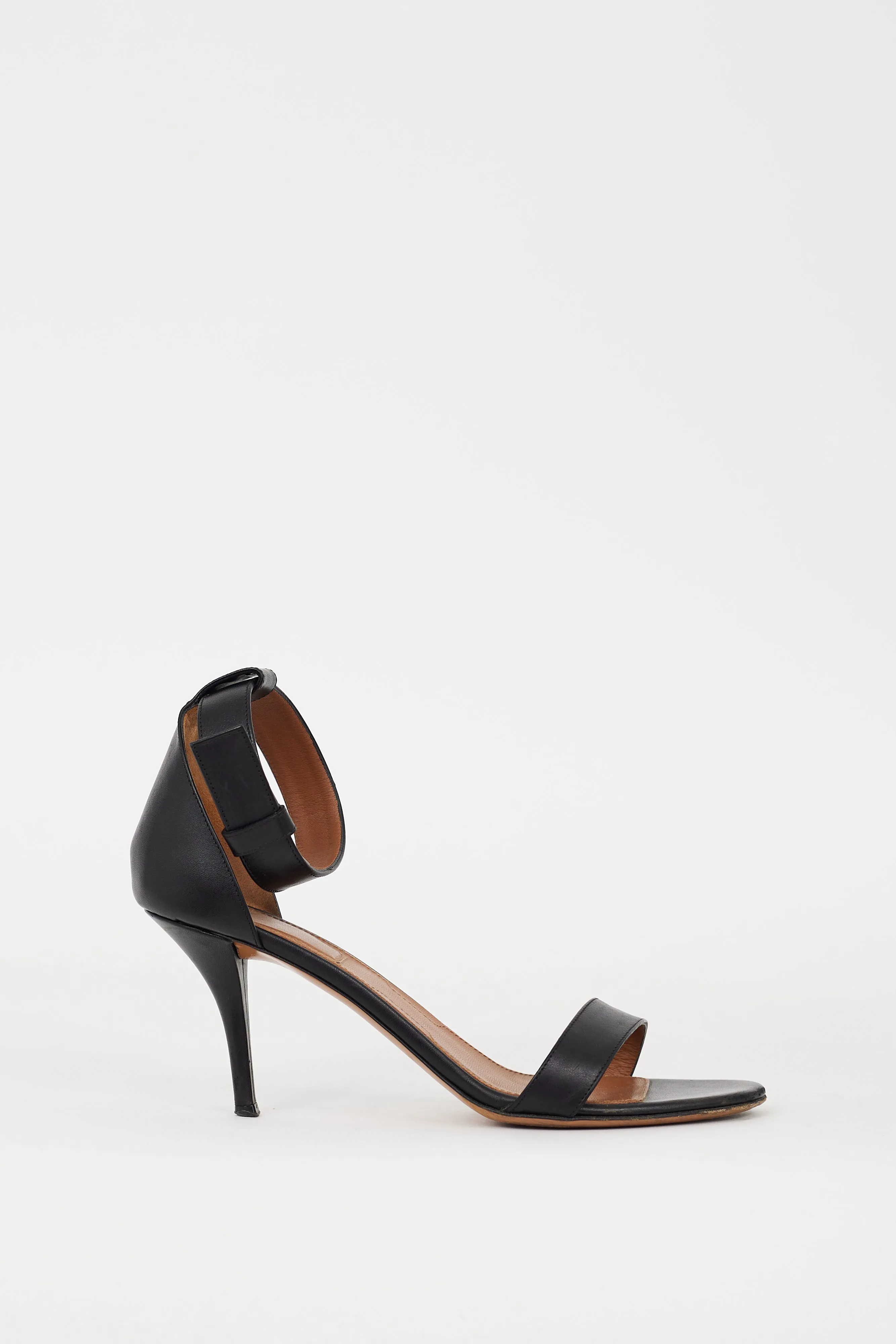 Black Leather Infinity Ankle Wrap Heel