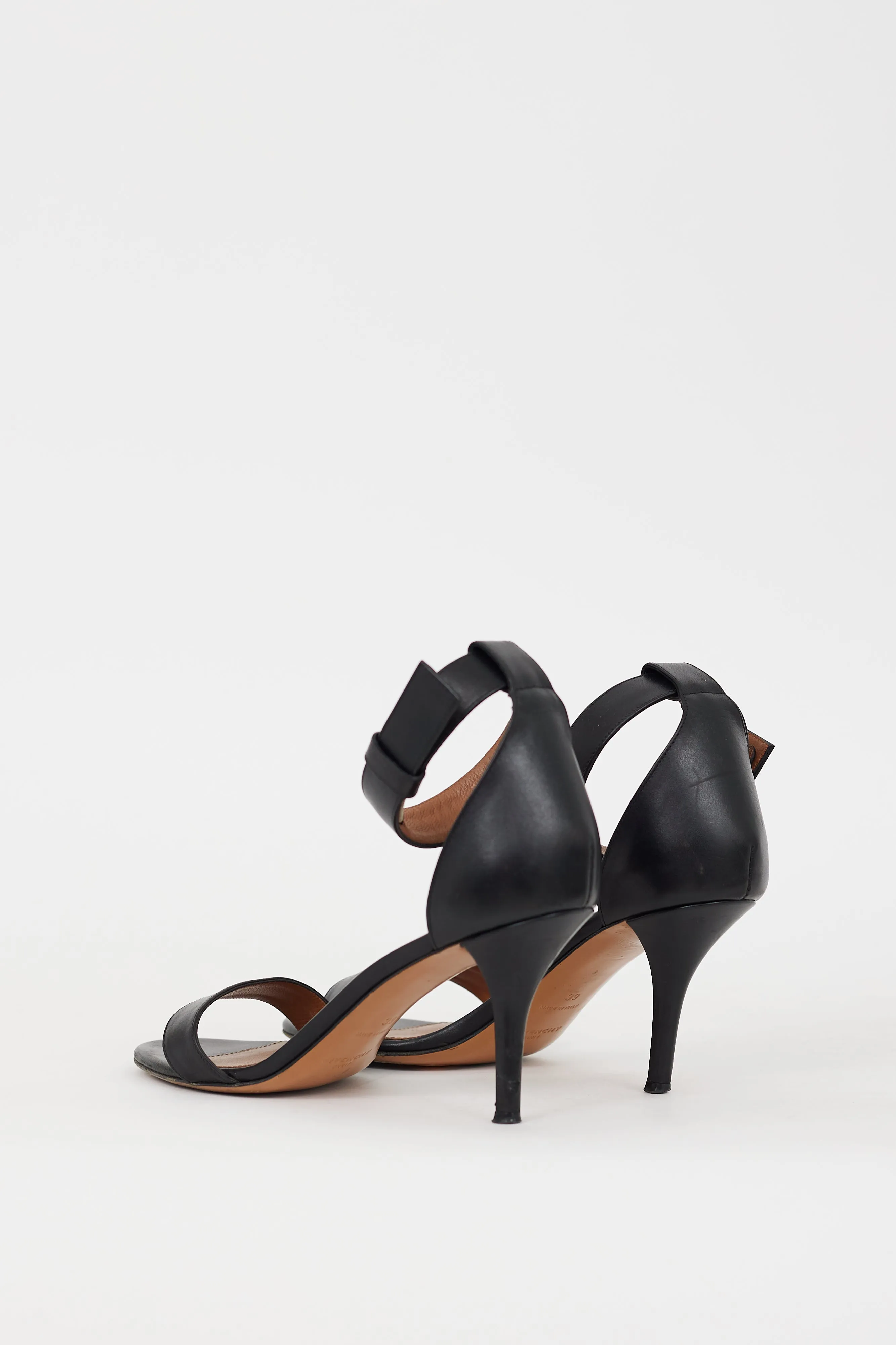 Black Leather Infinity Ankle Wrap Heel