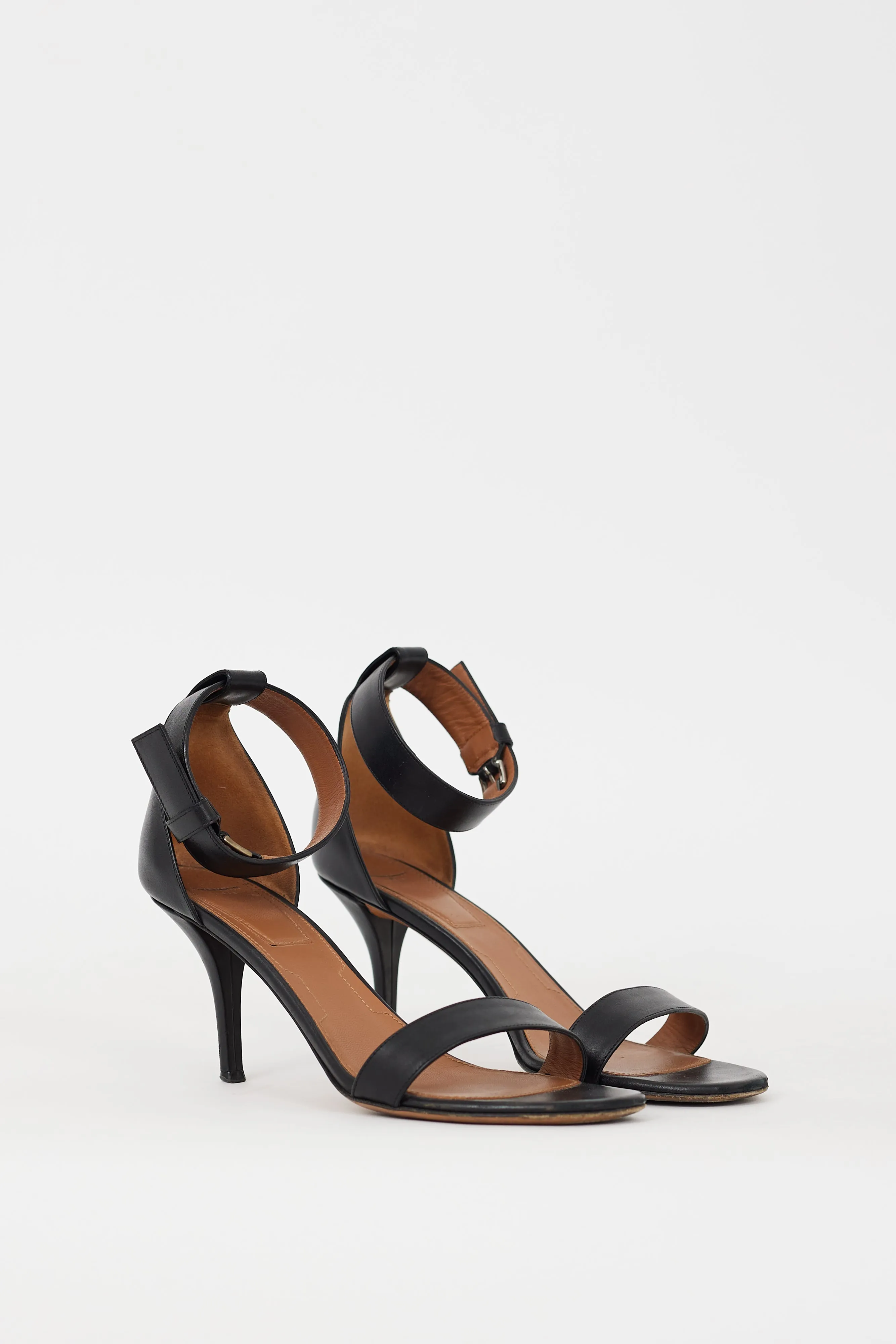 Black Leather Infinity Ankle Wrap Heel