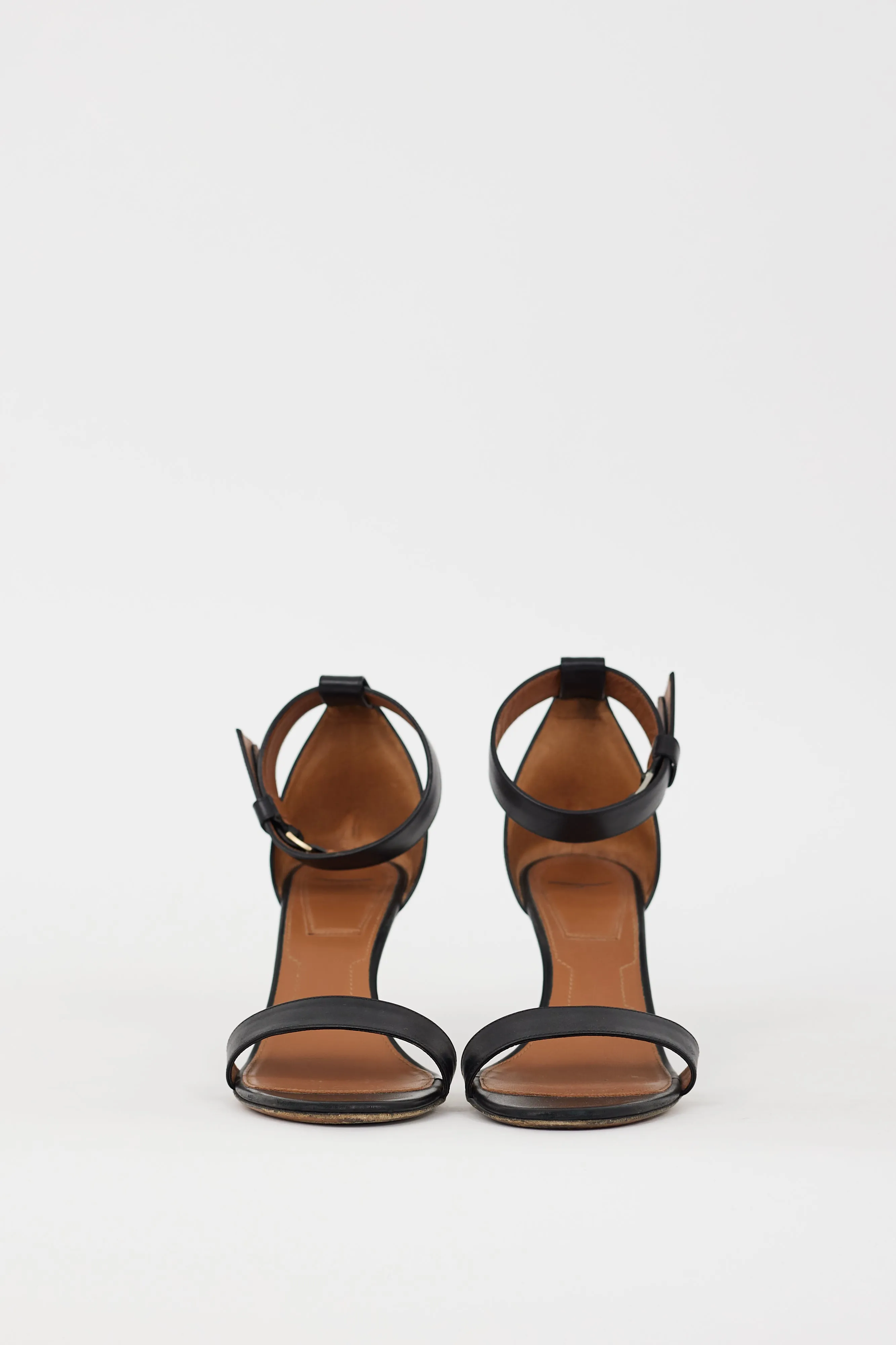 Black Leather Infinity Ankle Wrap Heel
