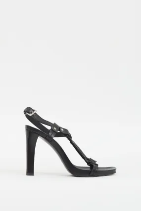 Black Leather T-Strap Heel