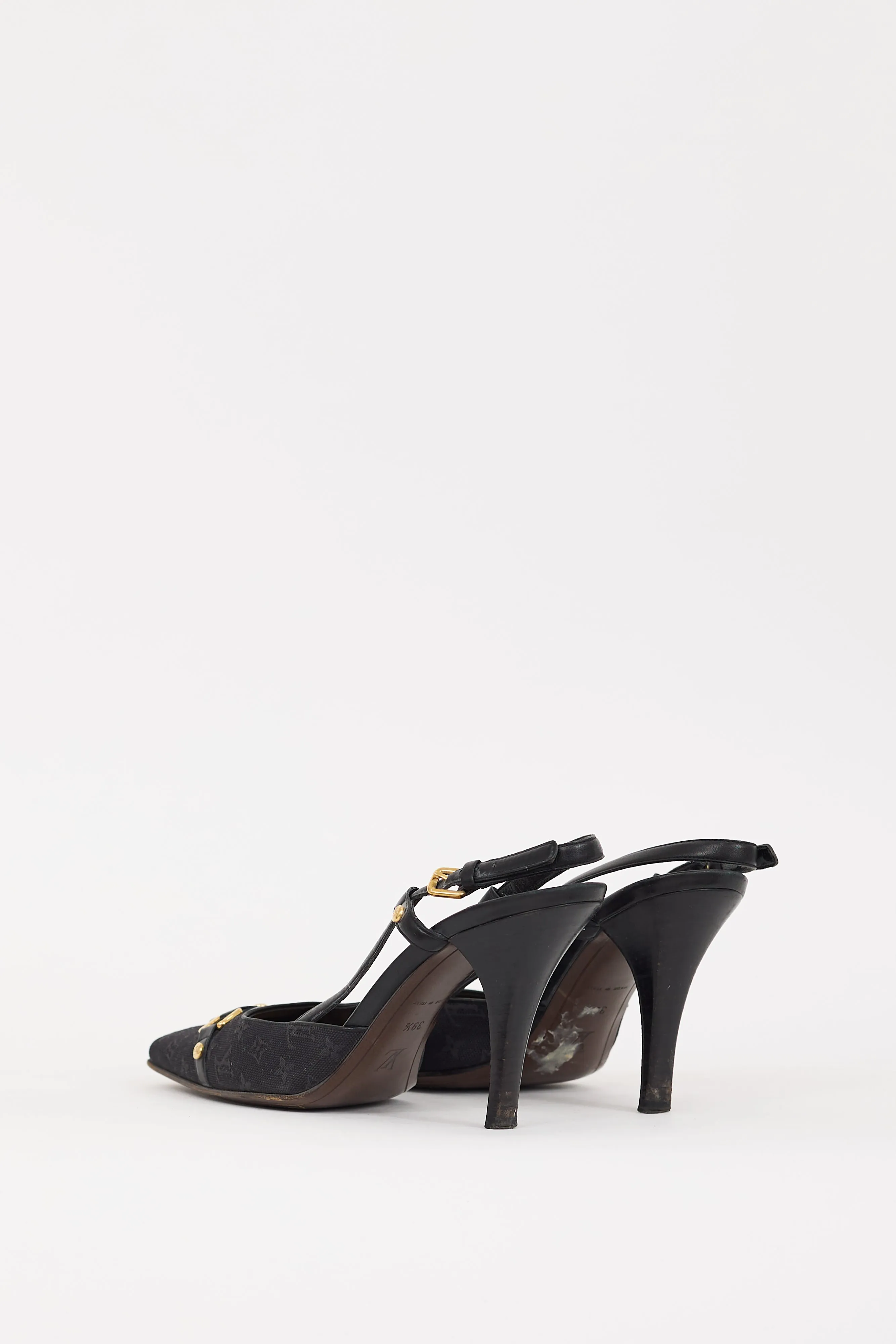 Black Monogram Canvas Mini Lin Slingback Heel