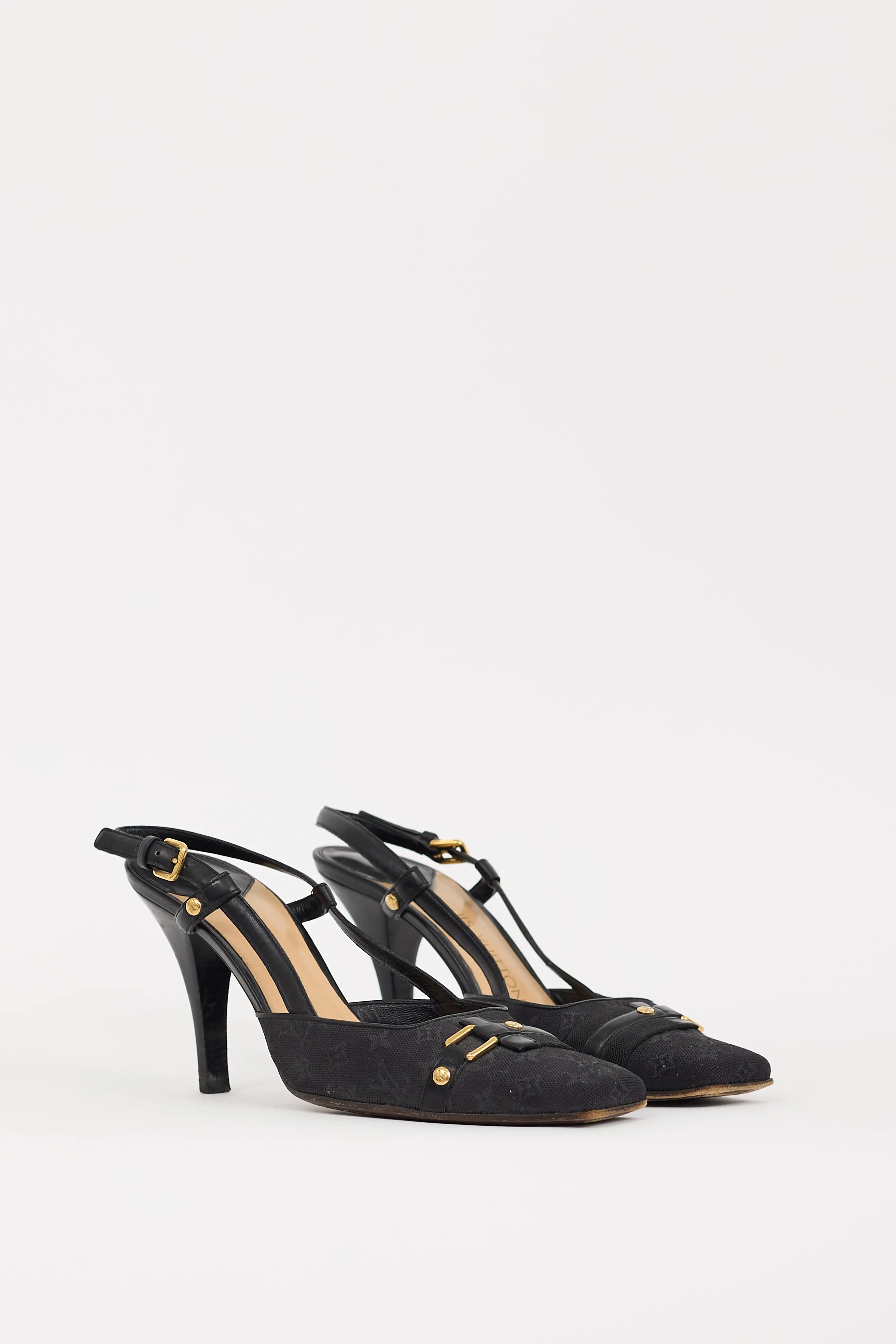 Black Monogram Canvas Mini Lin Slingback Heel