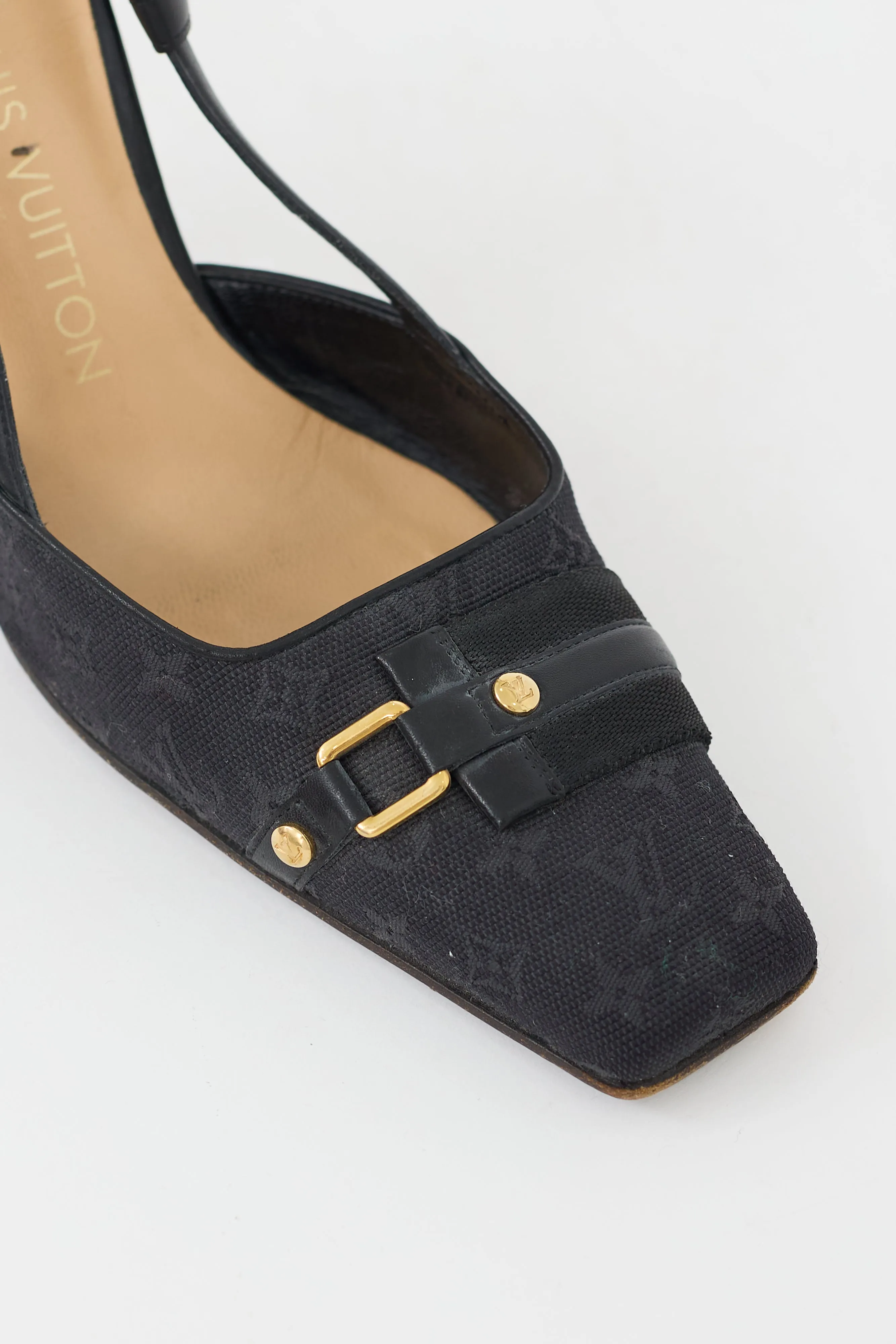 Black Monogram Canvas Mini Lin Slingback Heel