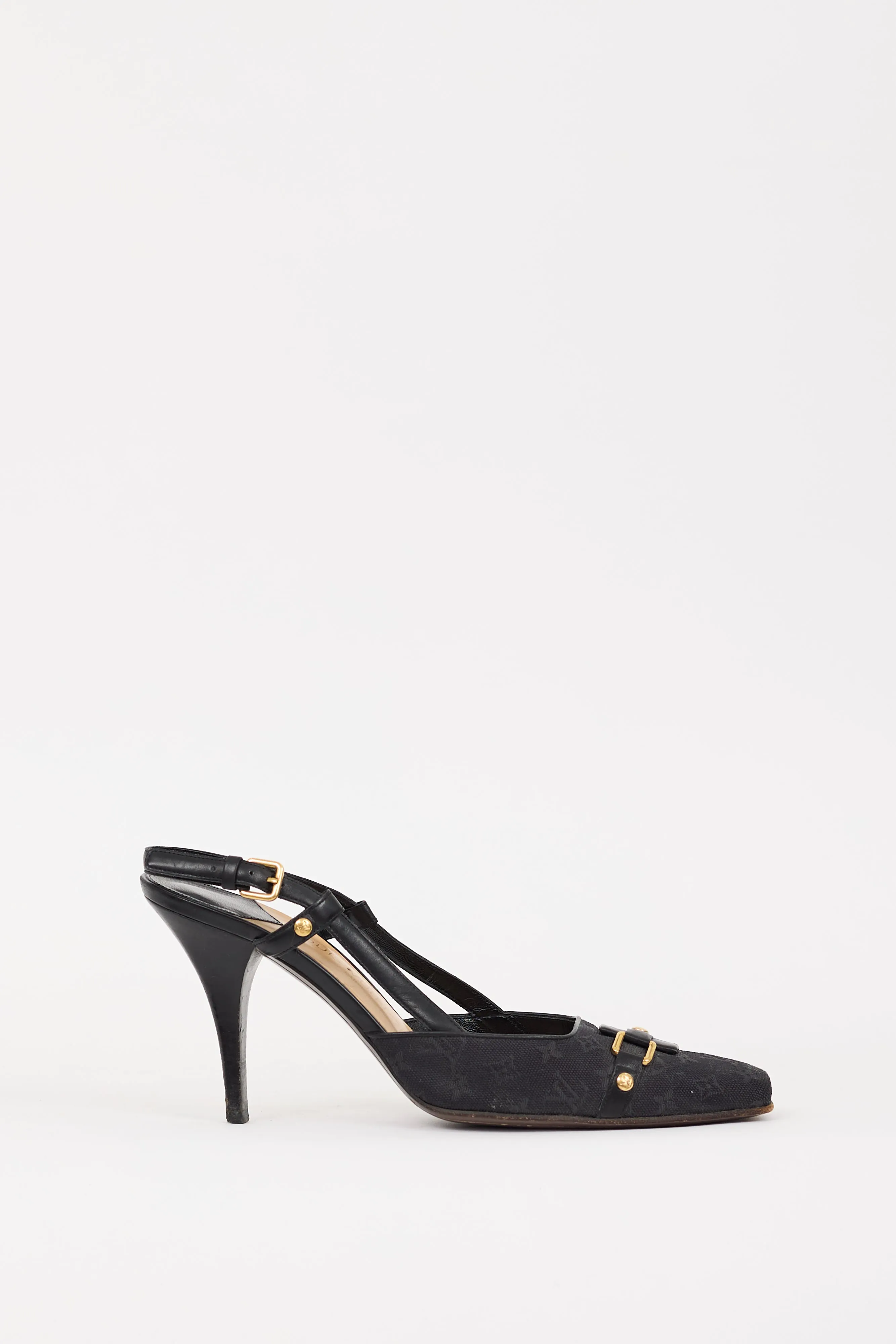 Black Monogram Canvas Mini Lin Slingback Heel