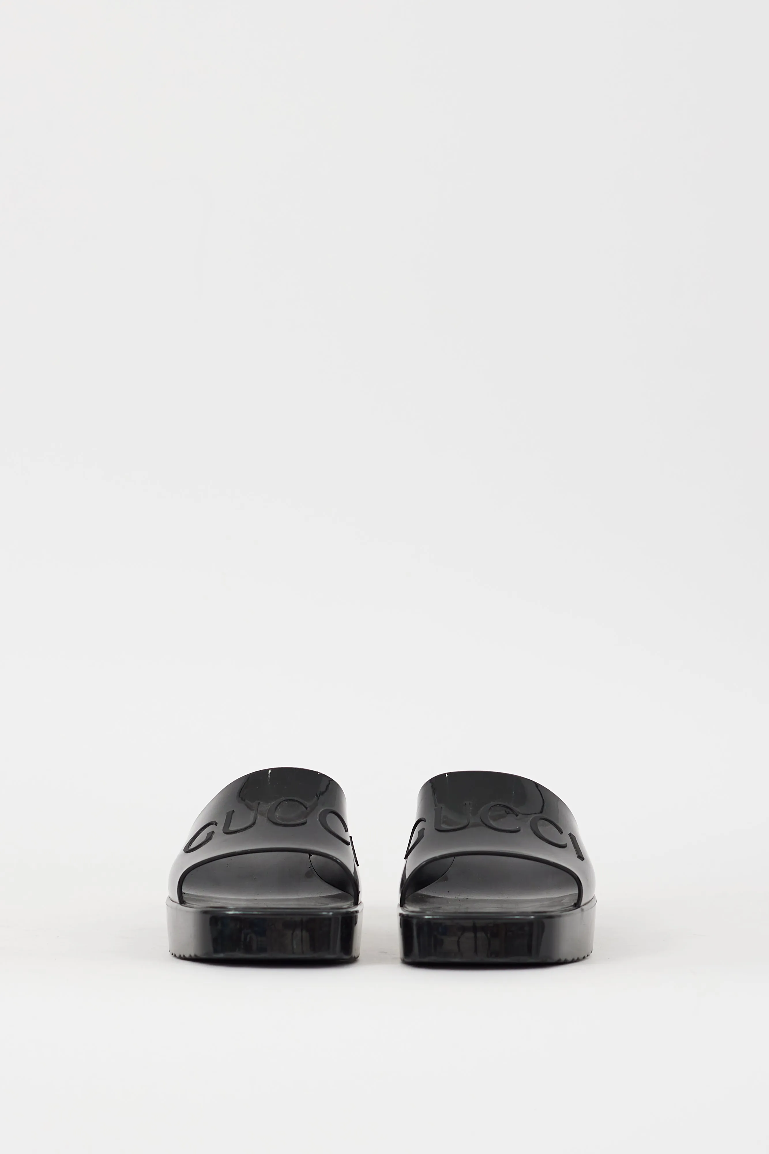 Black Rubber Logo Platform Sandal