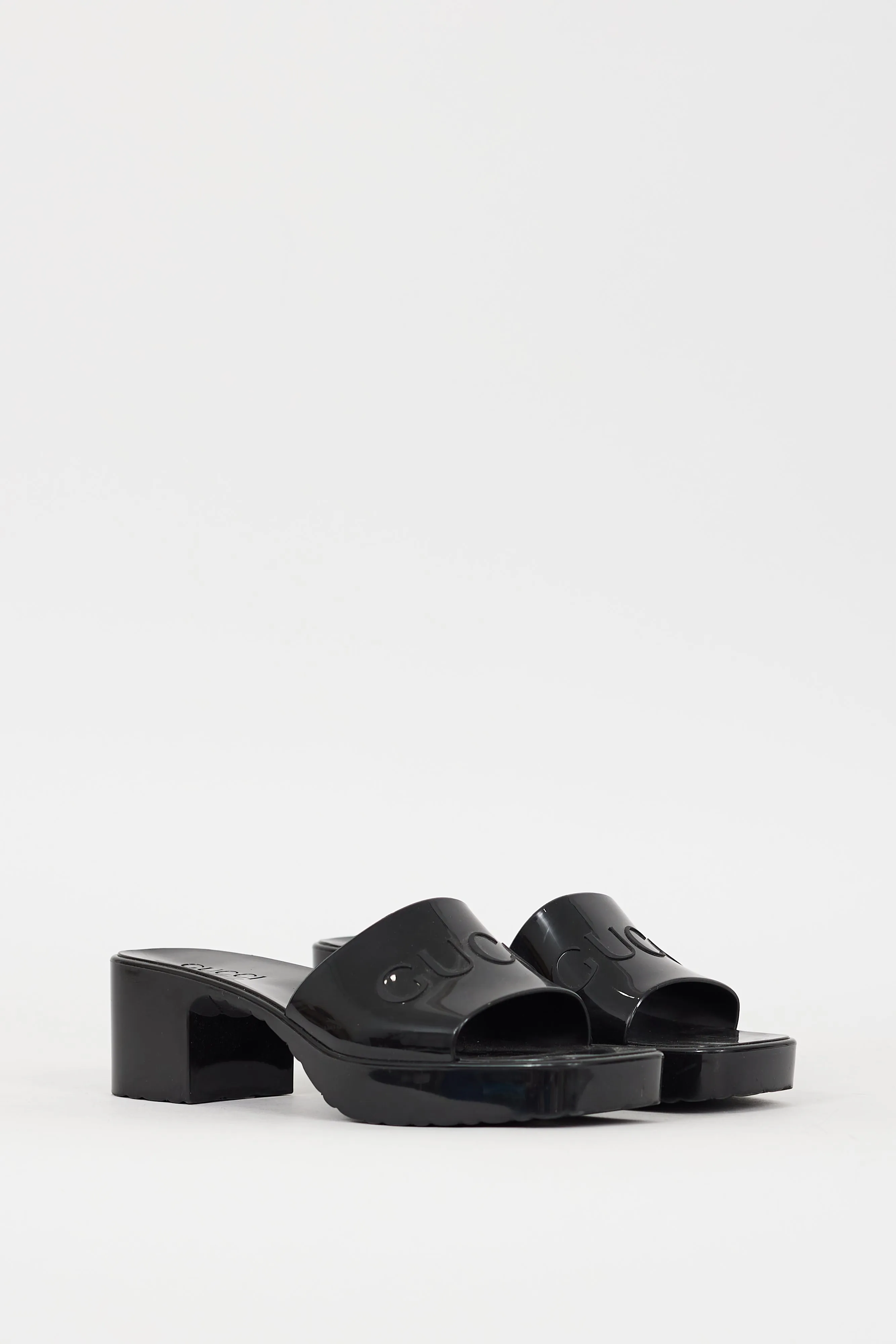 Black Rubber Logo Platform Sandal