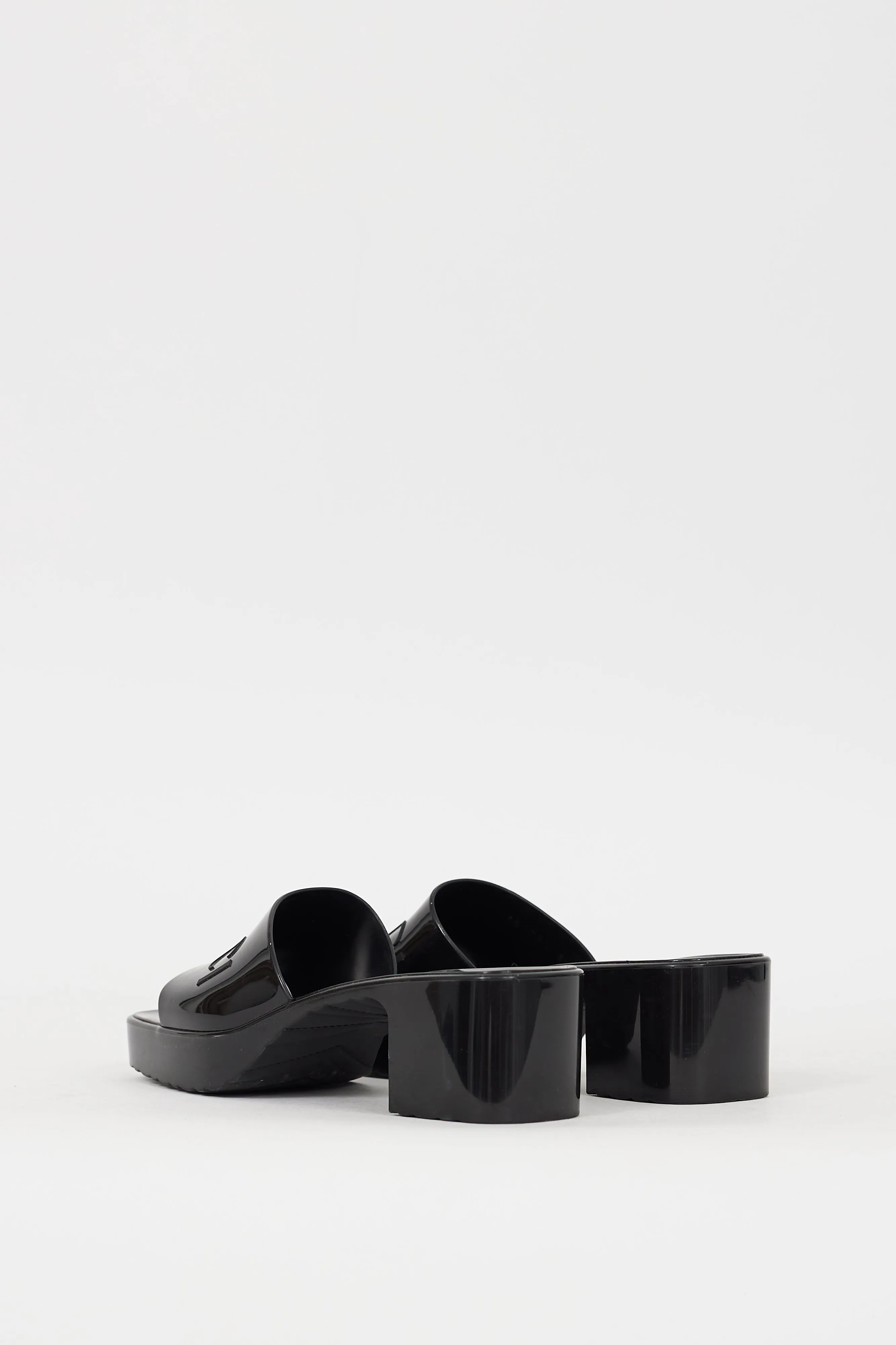 Black Rubber Logo Platform Sandal