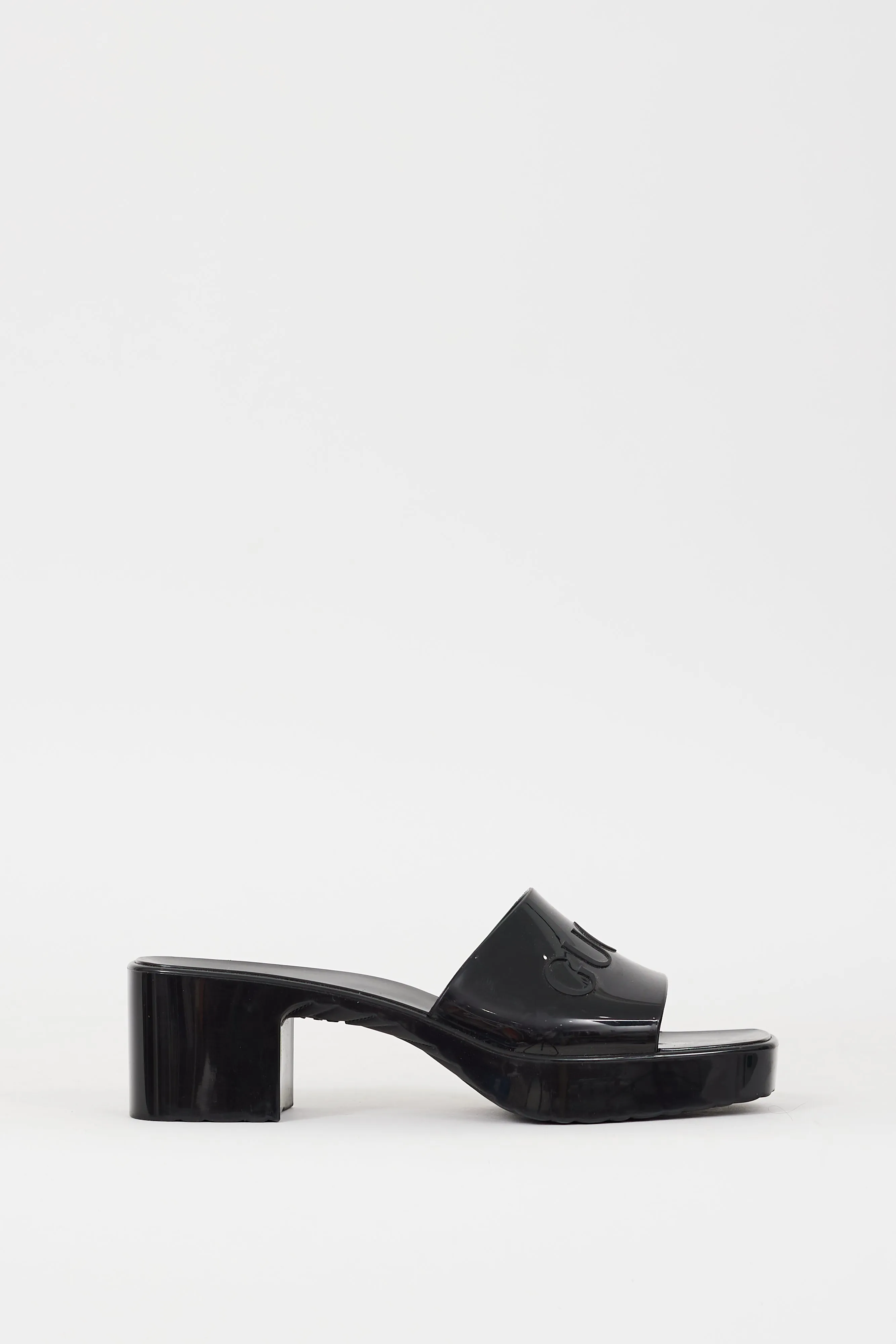 Black Rubber Logo Platform Sandal