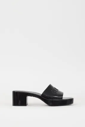 Black Rubber Logo Platform Sandal
