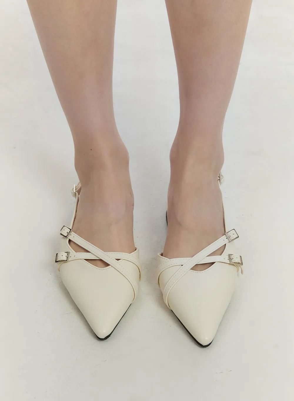 Buckle Faux-Leather Pointed-Toe Heels CF504