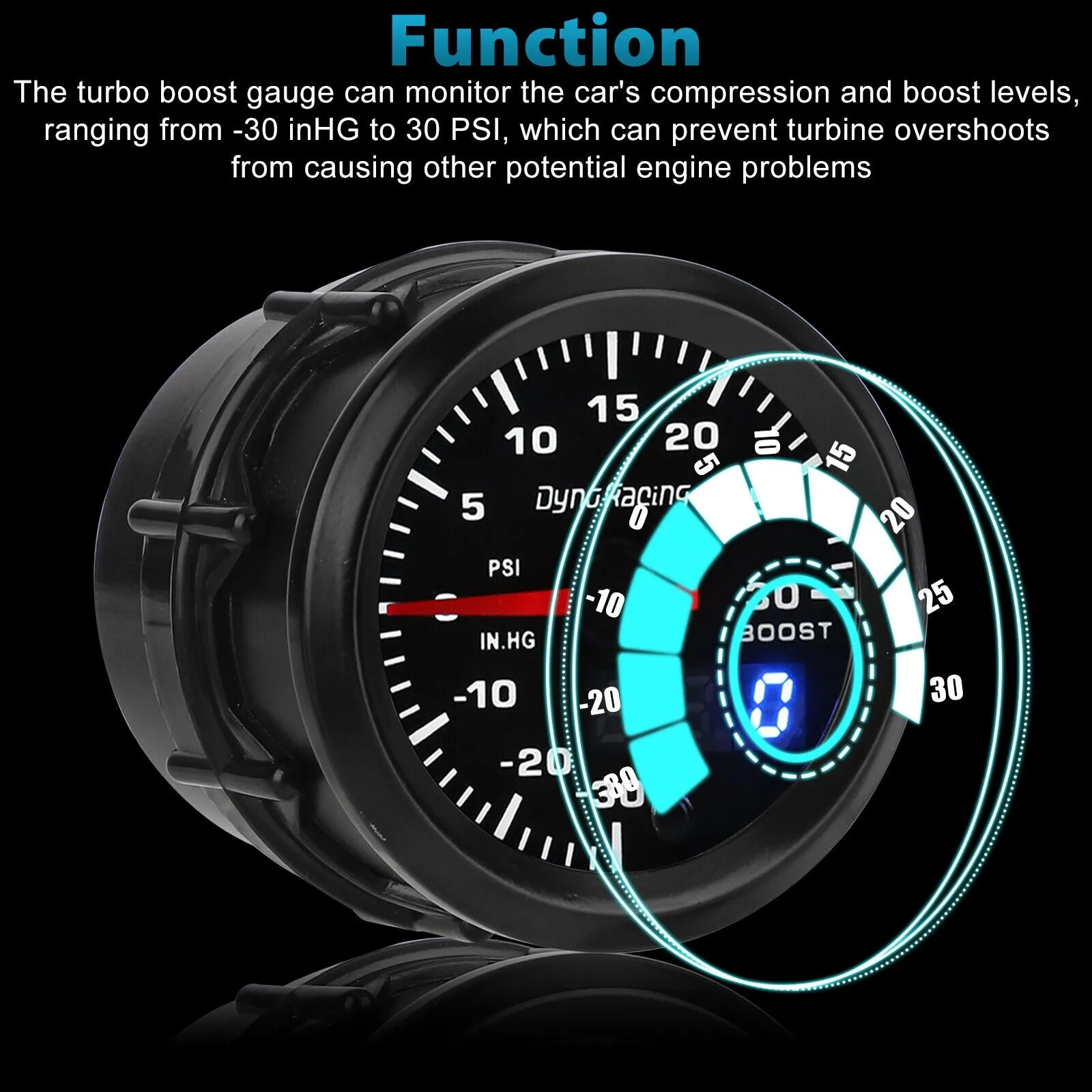 Car Turbo-boost Meter Psi Pressure Gauge 2-inch 52mm Pointer