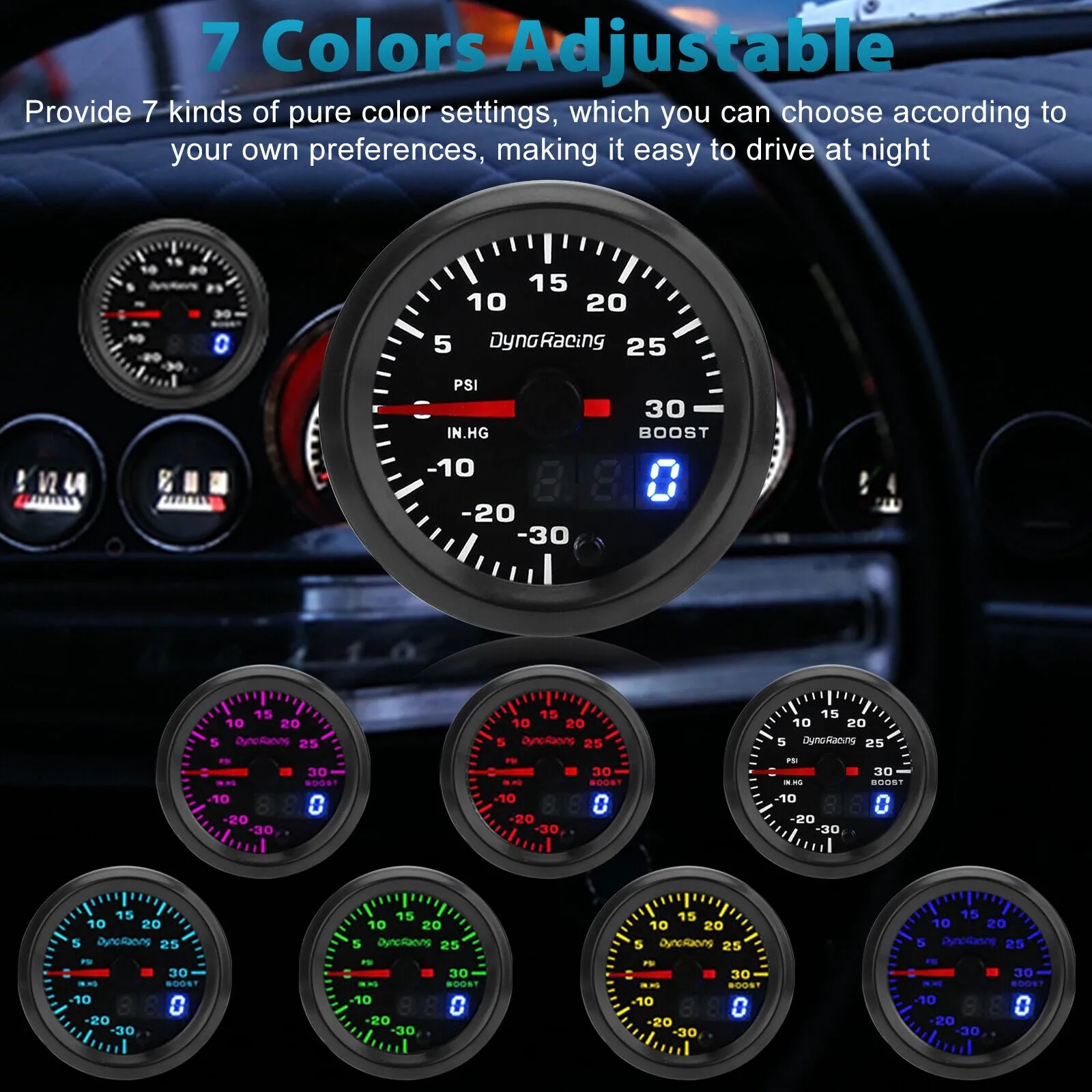 Car Turbo-boost Meter Psi Pressure Gauge 2-inch 52mm Pointer