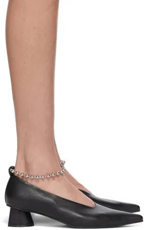 Flat Apartment Black Chain Anklet Extreme Sharp Toe Heels