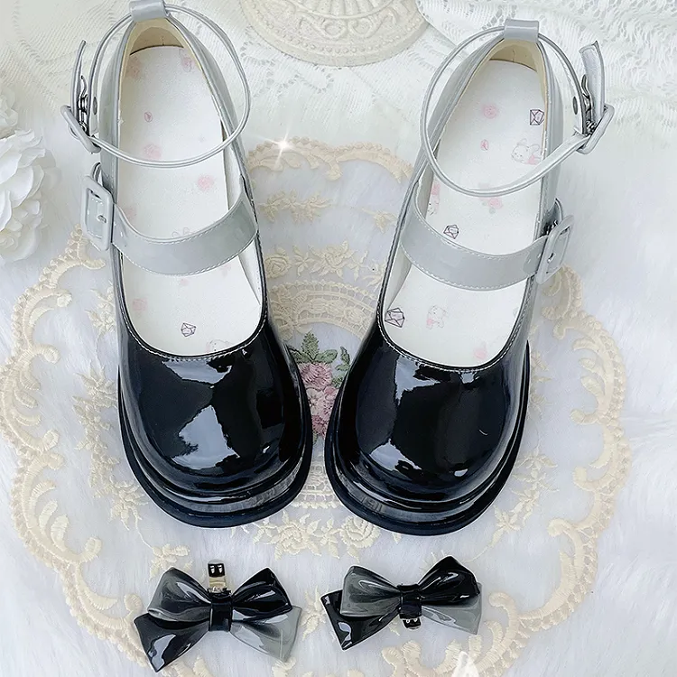 Gradient Black Detachable Bowknot Platform High Block Heels Lolita Shoes