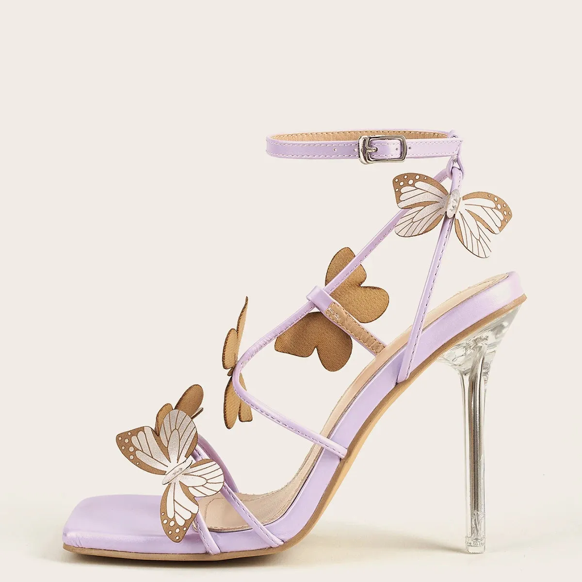 Hnzxzm Summer New Women's Sandals Sexy Square Head Butterfly Word With Crystal Heel High Heel Sandals Nightclub Party Shoes