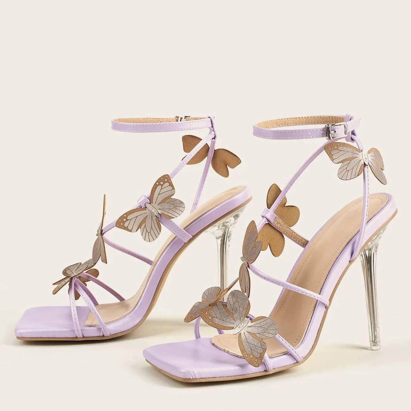 Hnzxzm Summer New Women's Sandals Sexy Square Head Butterfly Word With Crystal Heel High Heel Sandals Nightclub Party Shoes