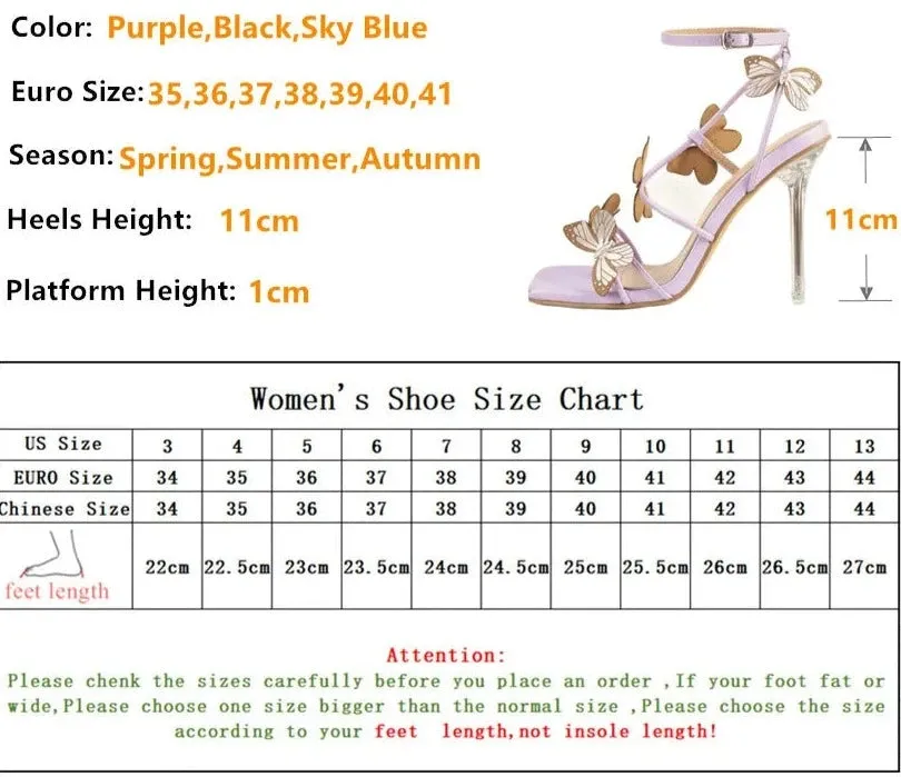 Hnzxzm Summer New Women's Sandals Sexy Square Head Butterfly Word With Crystal Heel High Heel Sandals Nightclub Party Shoes