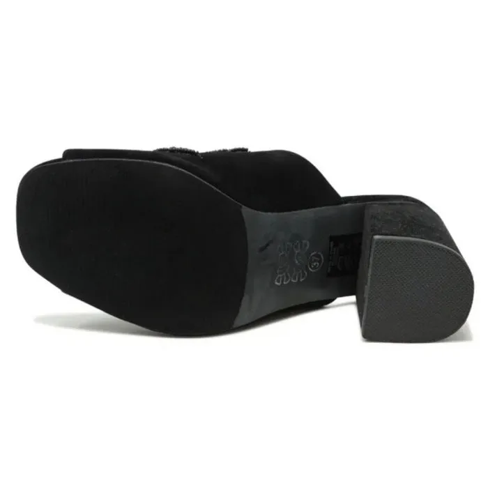 Iron Fist Women's Open Toe Black Velvet Mary Jane Block Heel Mules