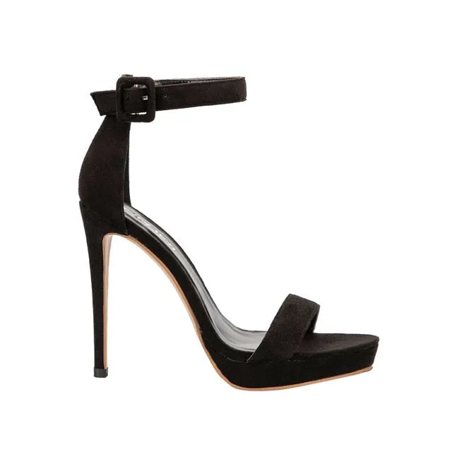 LALA IKAI Femmes Sandales Sexy À Talons Hauts Élégant Flock Plate Boucle Strap Sangle Ouvert Toe Pumps Parti Chaussures De Mariage Chaussures 014C1339 -49