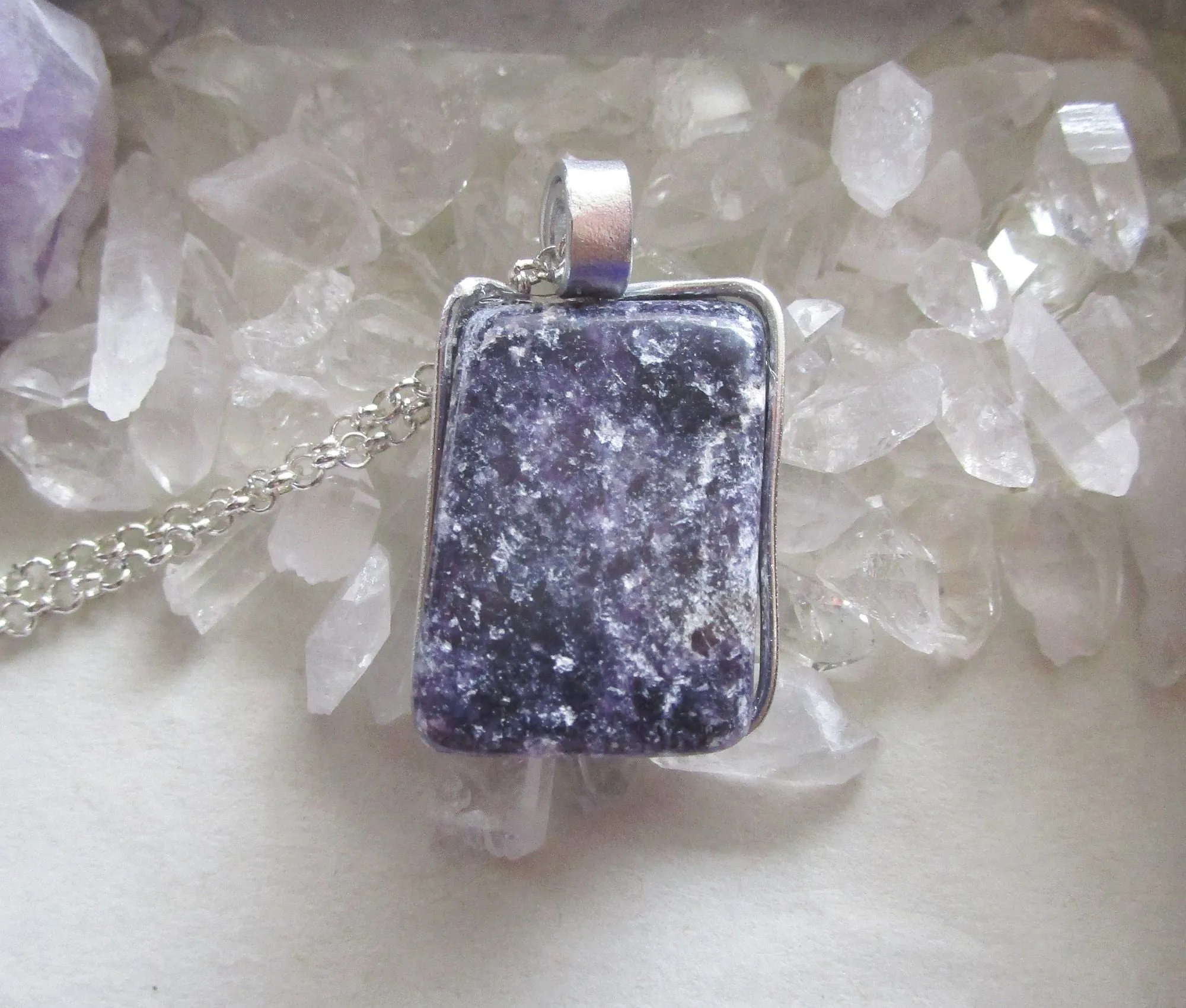 Lepidolite Natural Polished Gemstone Pendant Necklace