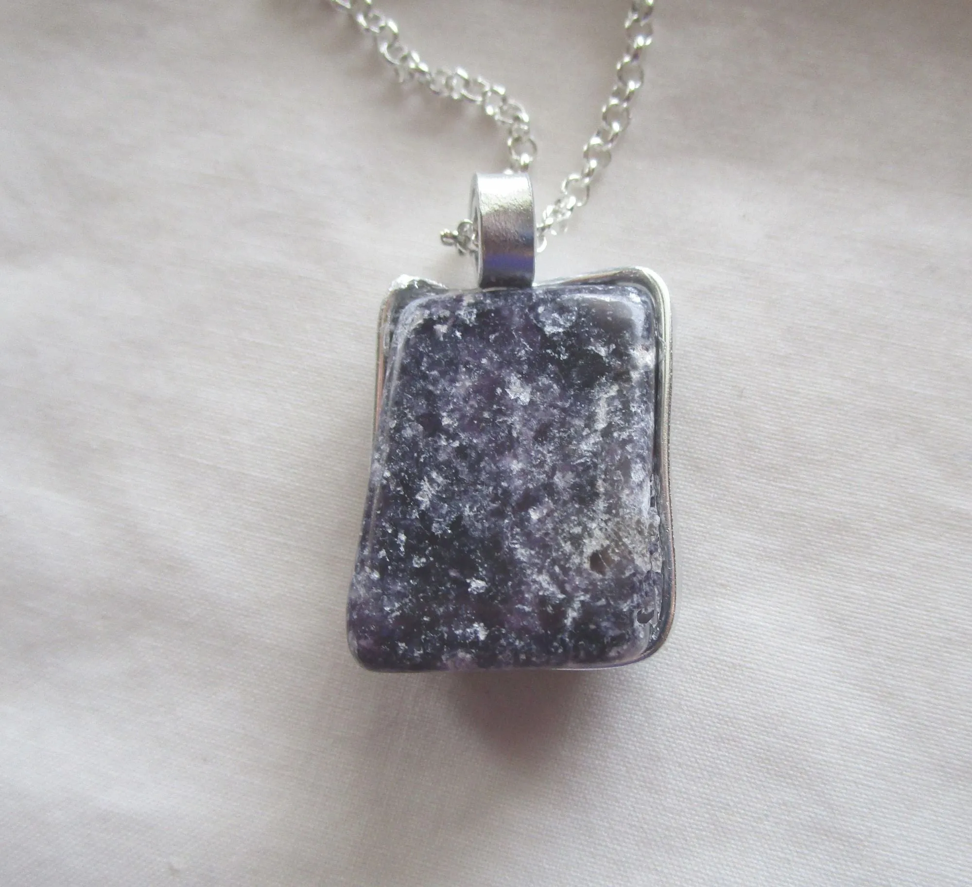 Lepidolite Natural Polished Gemstone Pendant Necklace