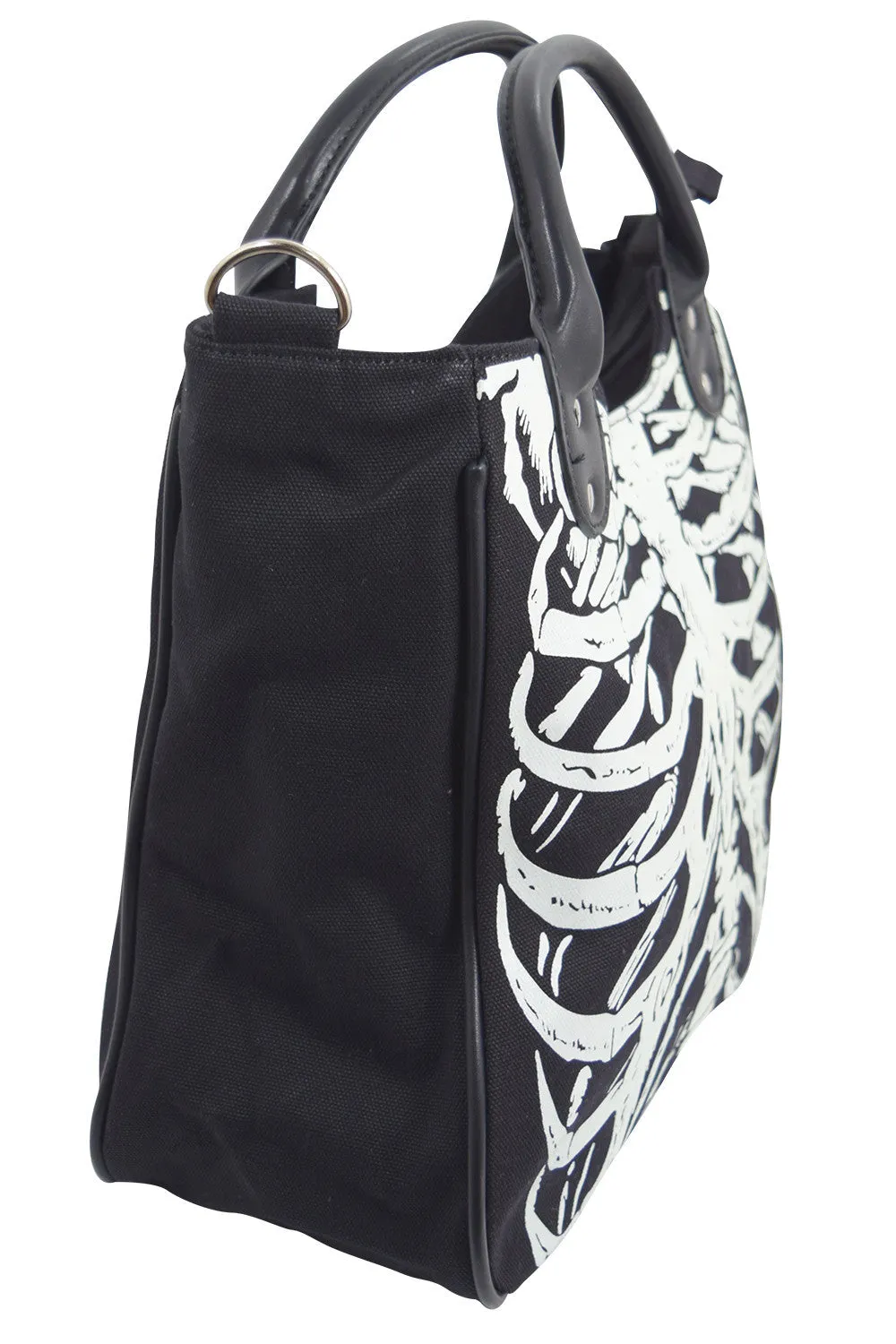 Lost Queen Gothic Emo Ribcage Skeleton Glow in the Dark Shoulder Bag