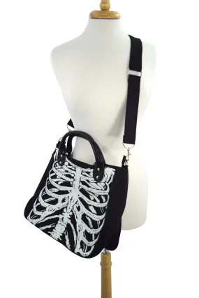 Lost Queen Gothic Emo Ribcage Skeleton Glow in the Dark Shoulder Bag