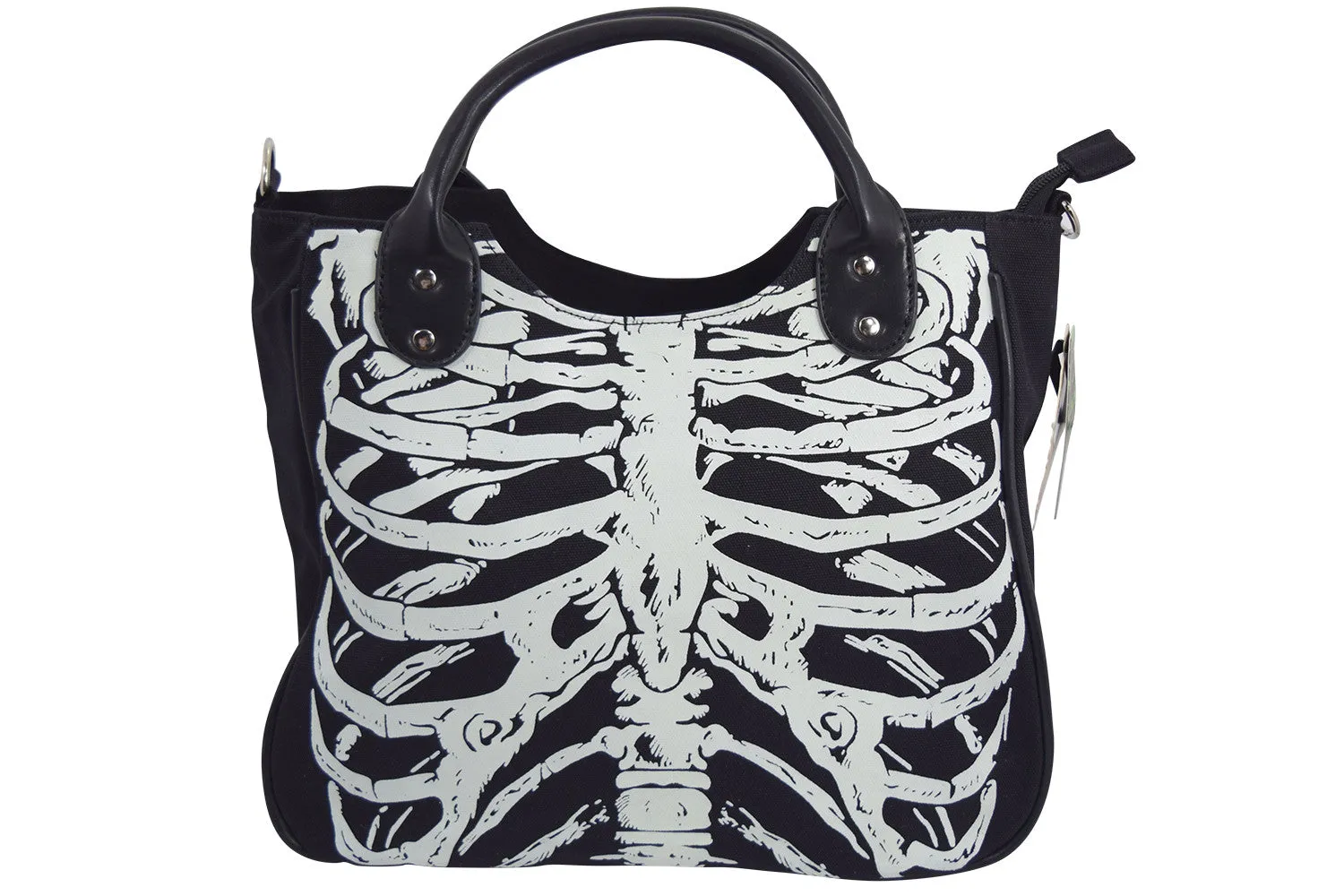 Lost Queen Gothic Emo Ribcage Skeleton Glow in the Dark Shoulder Bag
