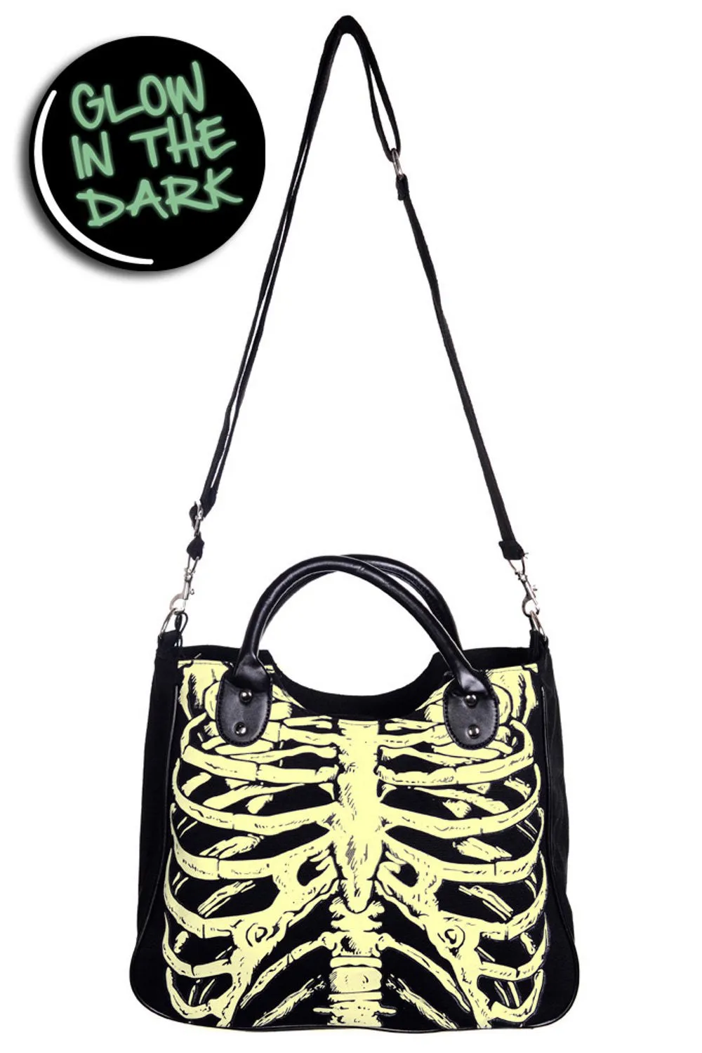 Lost Queen Gothic Emo Ribcage Skeleton Glow in the Dark Shoulder Bag