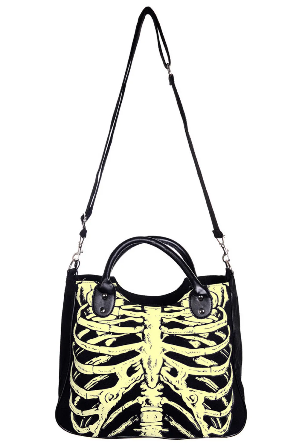 Lost Queen Gothic Emo Ribcage Skeleton Glow in the Dark Shoulder Bag