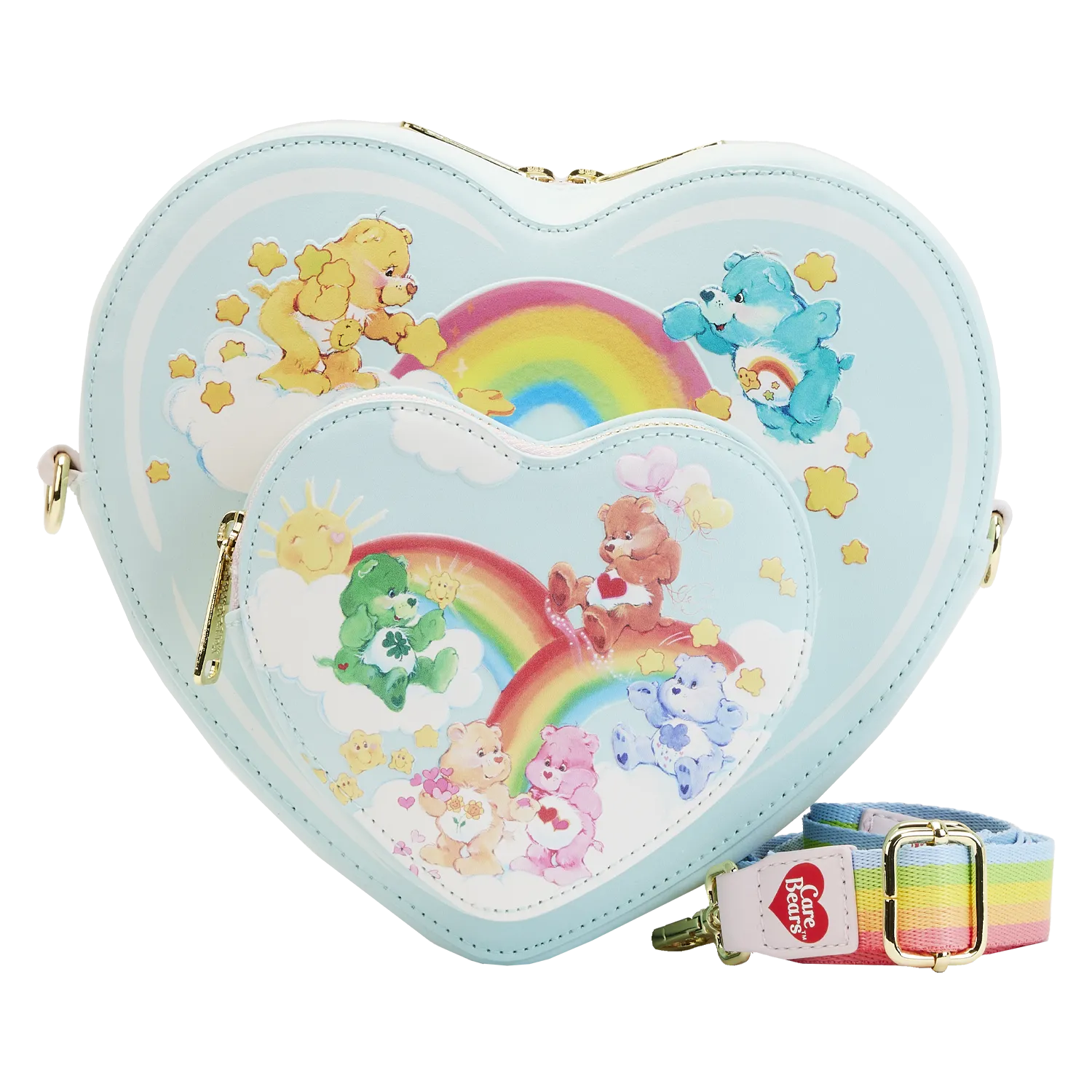 Loungefly x Care Bears Heart Cloud Party Rainbow Glow In The Dark Crossbody Bag