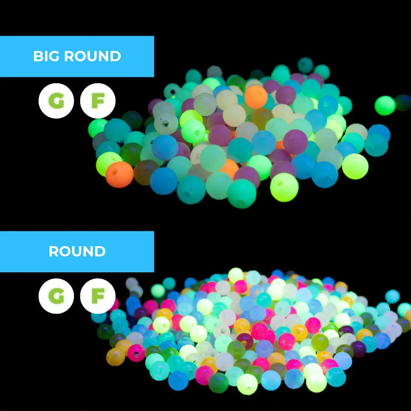Multicolor Glow-In-The-Dark Round Beads - 3 Size Options | 500g