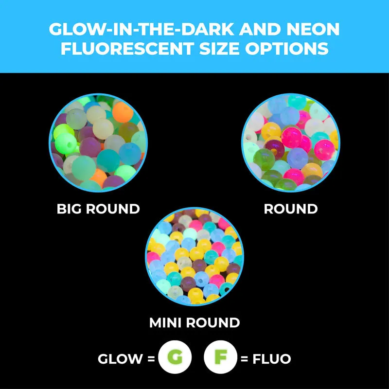 Multicolor Glow-In-The-Dark Round Beads - 3 Size Options | 500g